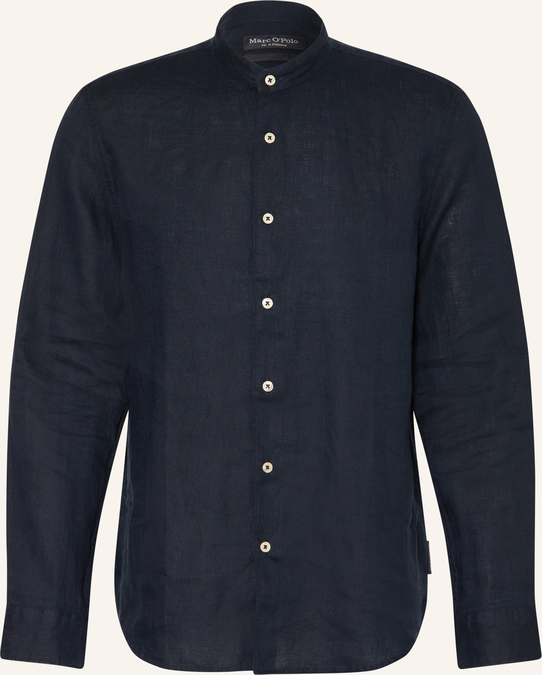 Marc O'polo Leinenhemd Regular Fit Mit Stehkragen blau
