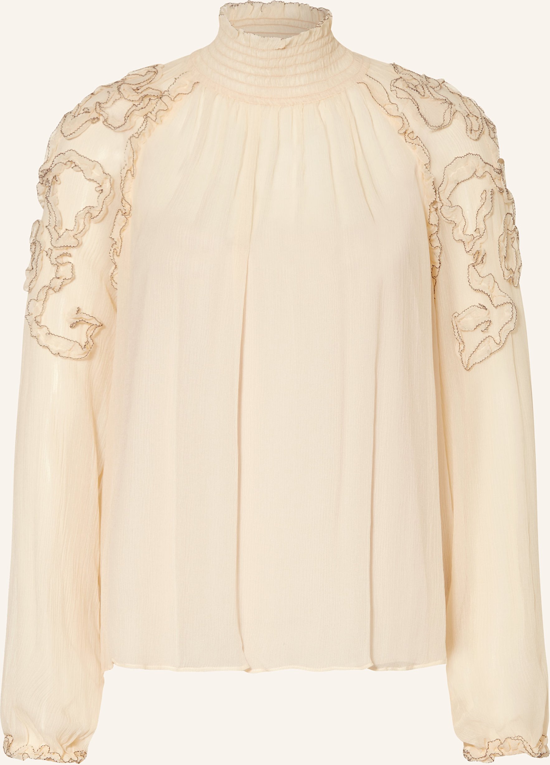 Thumbnail - Ulla Johnson Blusenshirt Magdalena Aus Seide Mit Rüschen beige