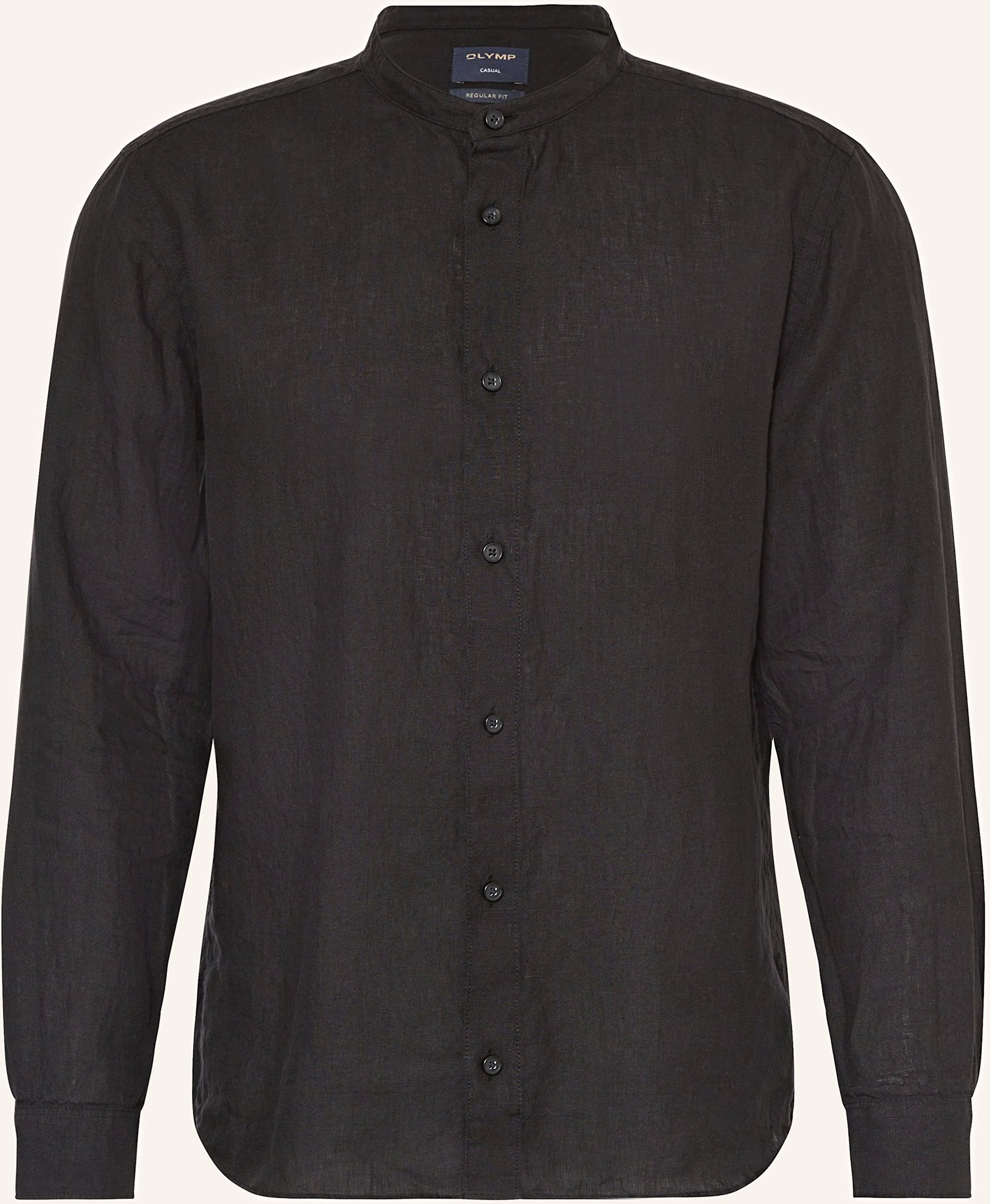Olymp Leinenhemd Casual Regular Fit Mit Stehkragen schwarz