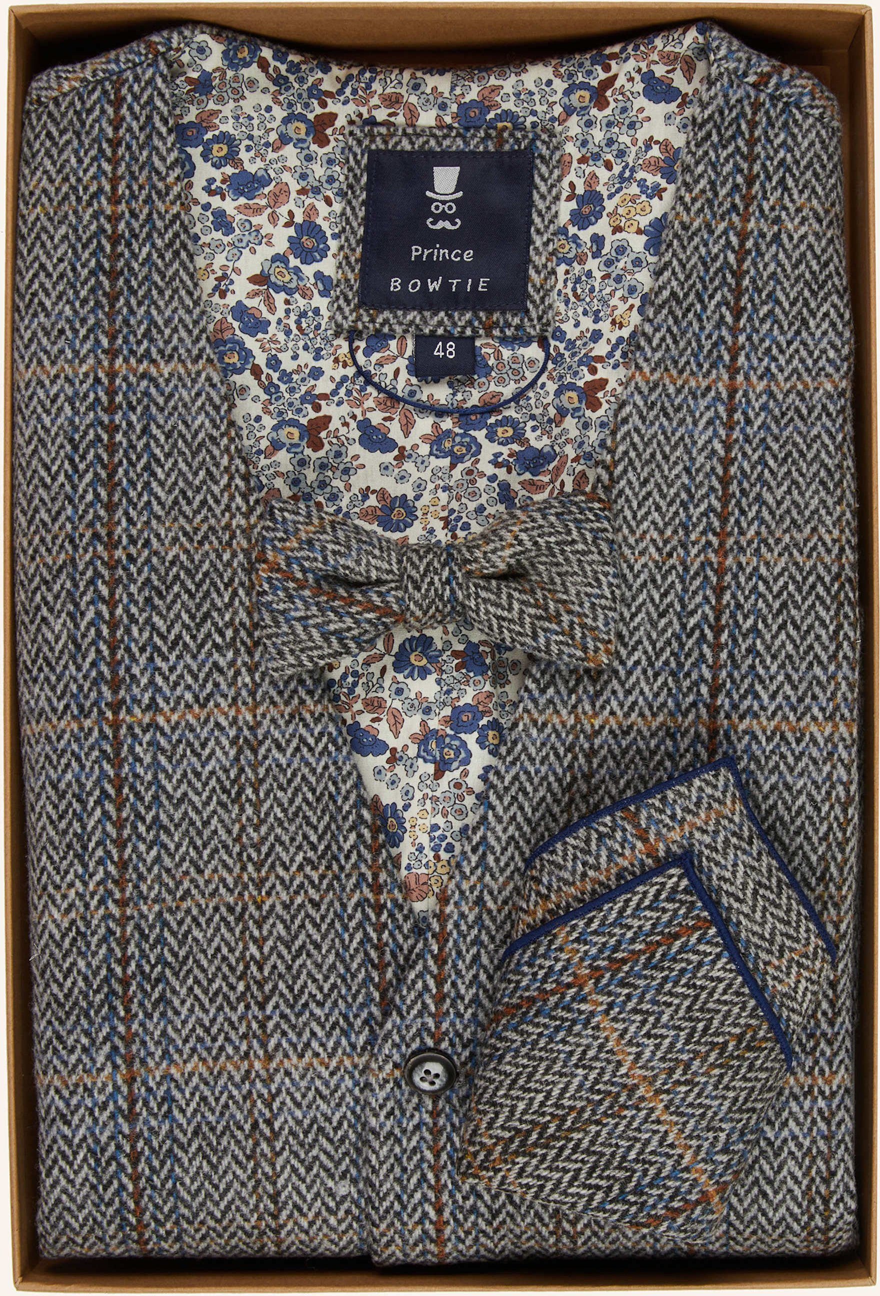 Prince Bowtie Set: Anzugweste, Fliege Und Einstecktuch grau