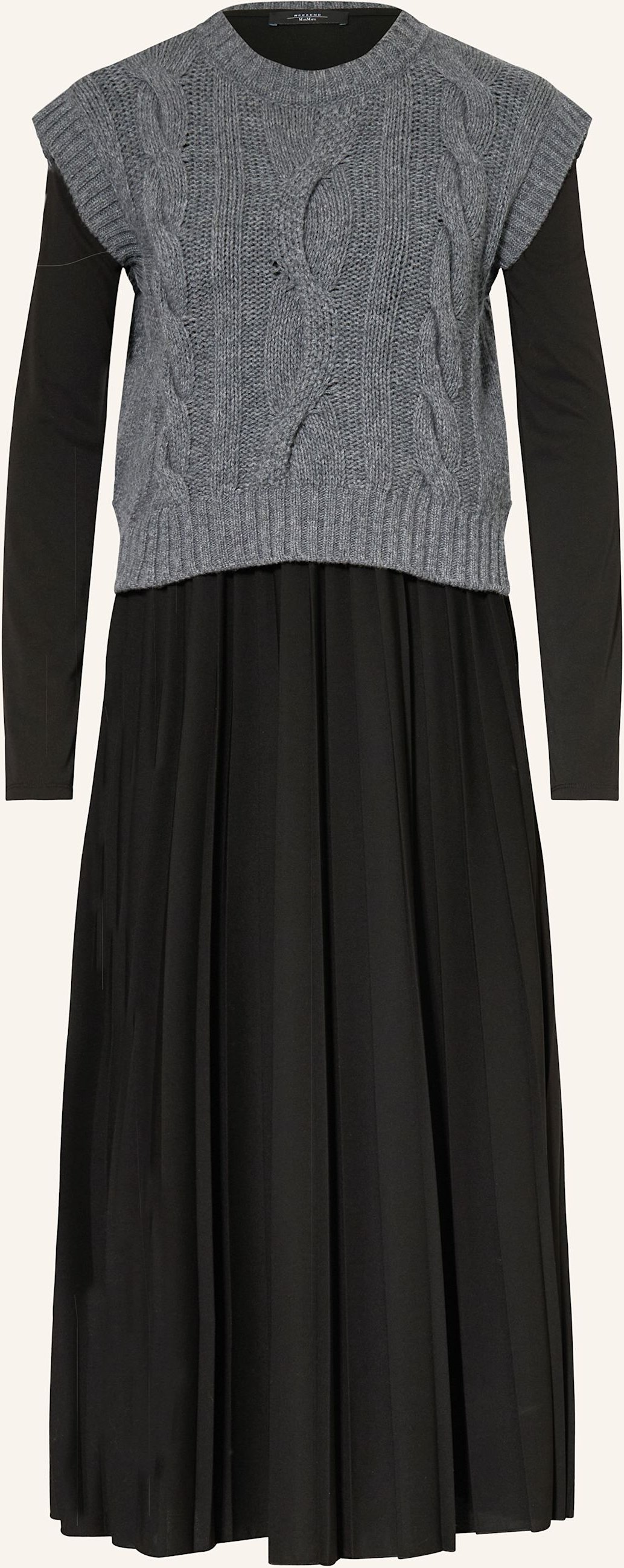 Thumbnail - Weekend Max Mara Set Ebro: Plisseekleid Und Pullunder schwarz