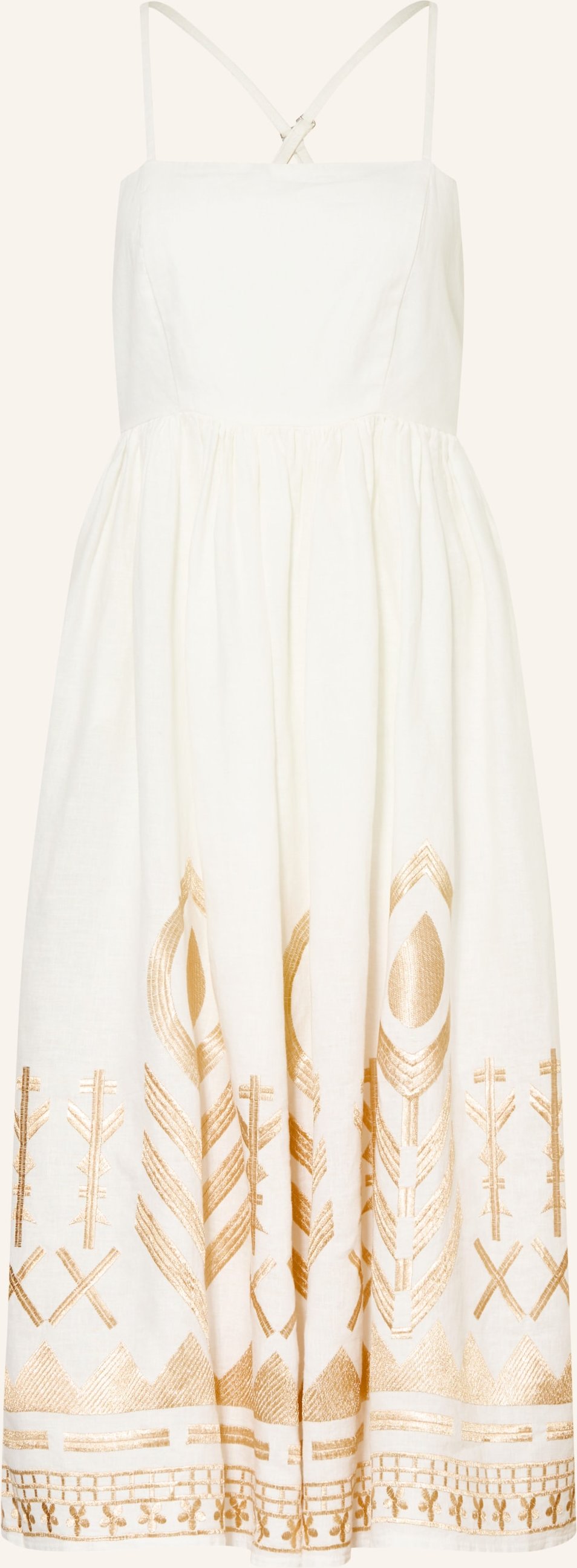 Greek Archaic Kori Strandkleid Feather Aus Leinen Mit Glitzergarn weiss