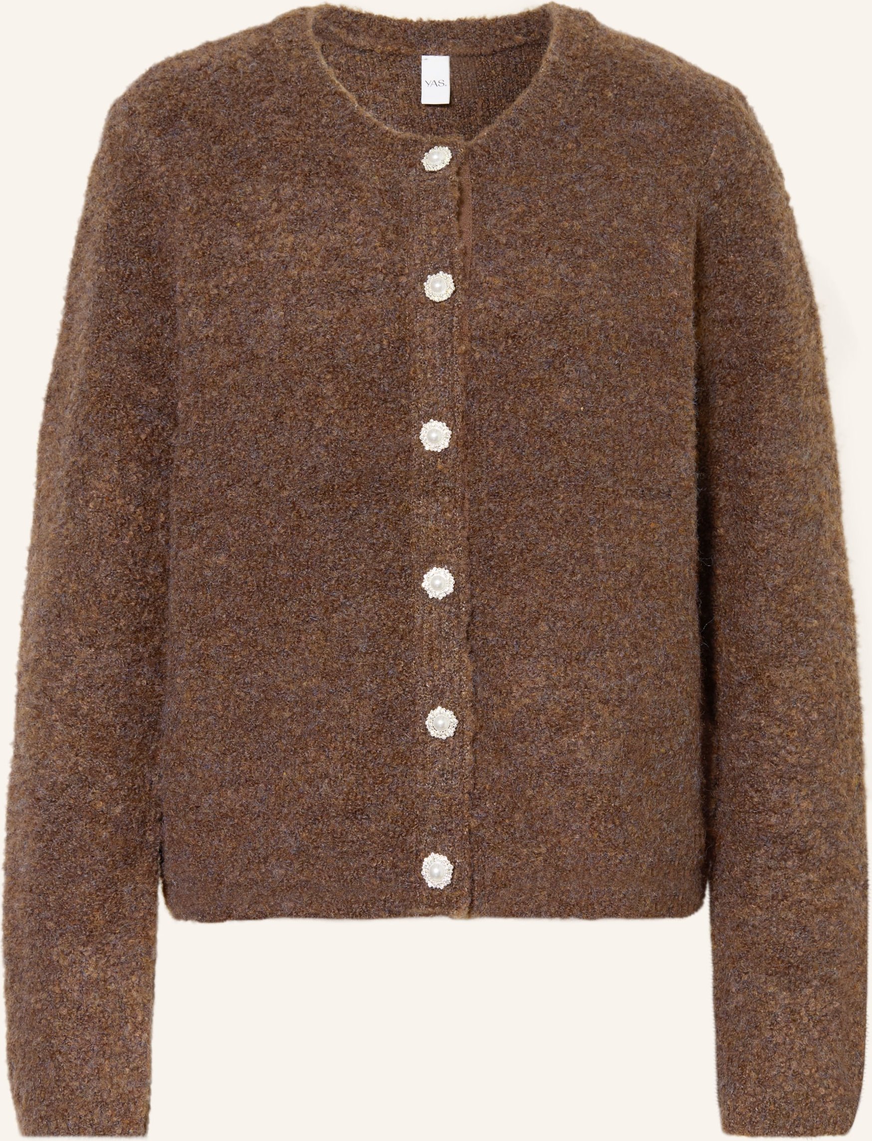 Y.A.S. Strickjacke Aus Bouclé Mit Schmucksteinen braun