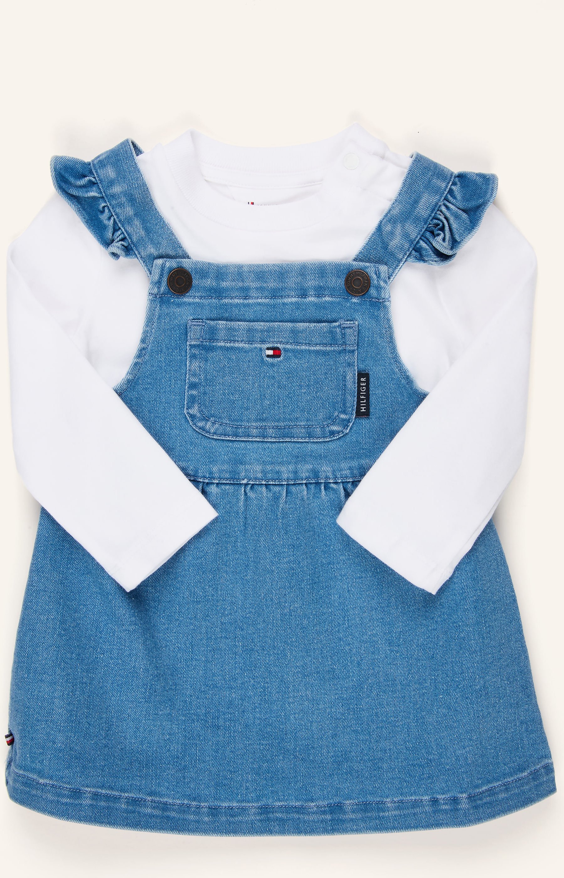 Tommy Hilfiger Set: Jeans-Latzkleid Und Longsleeve blau