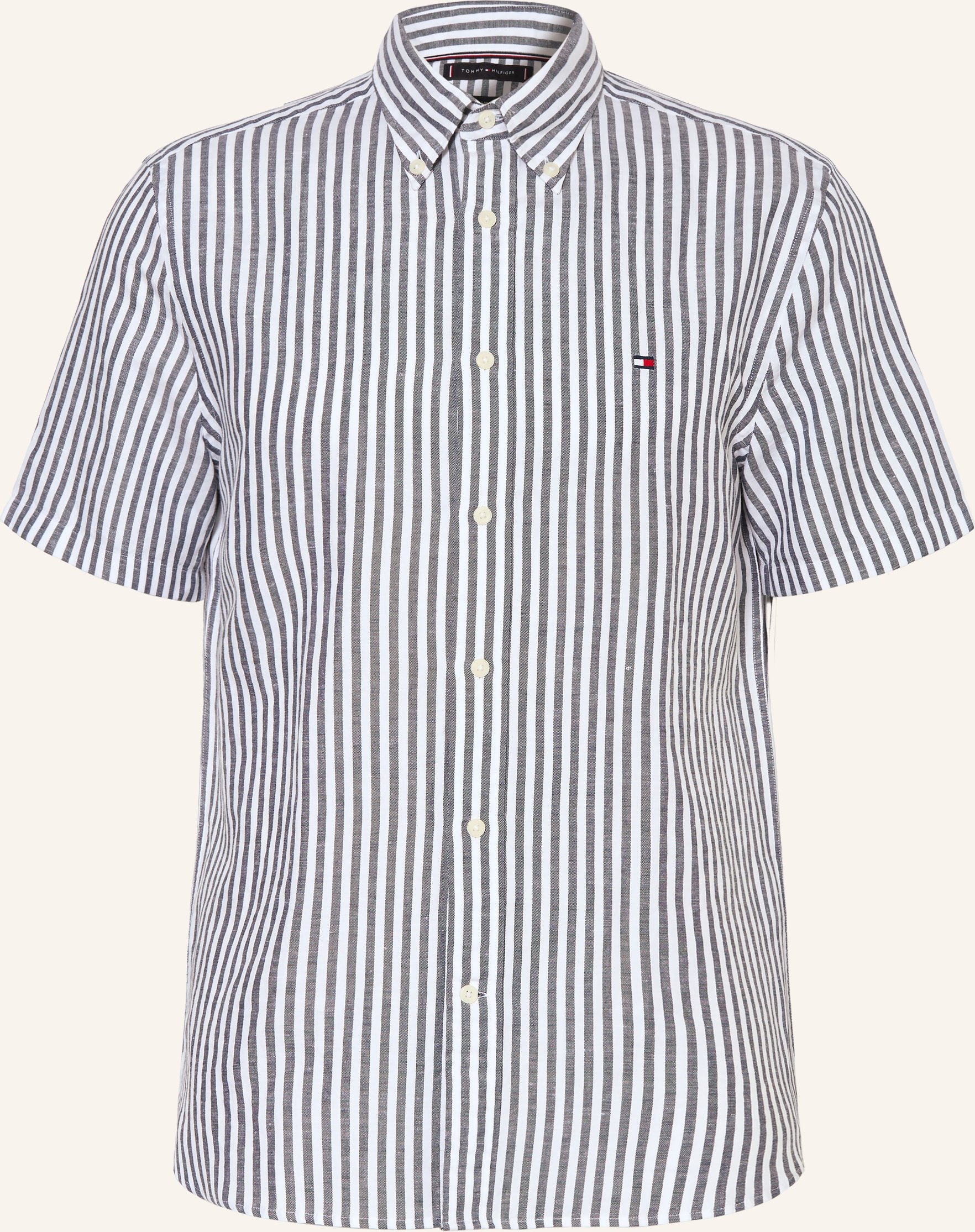 Tommy Hilfiger Kurzarm-Hemd Regular Fit Mit Leinen blau
