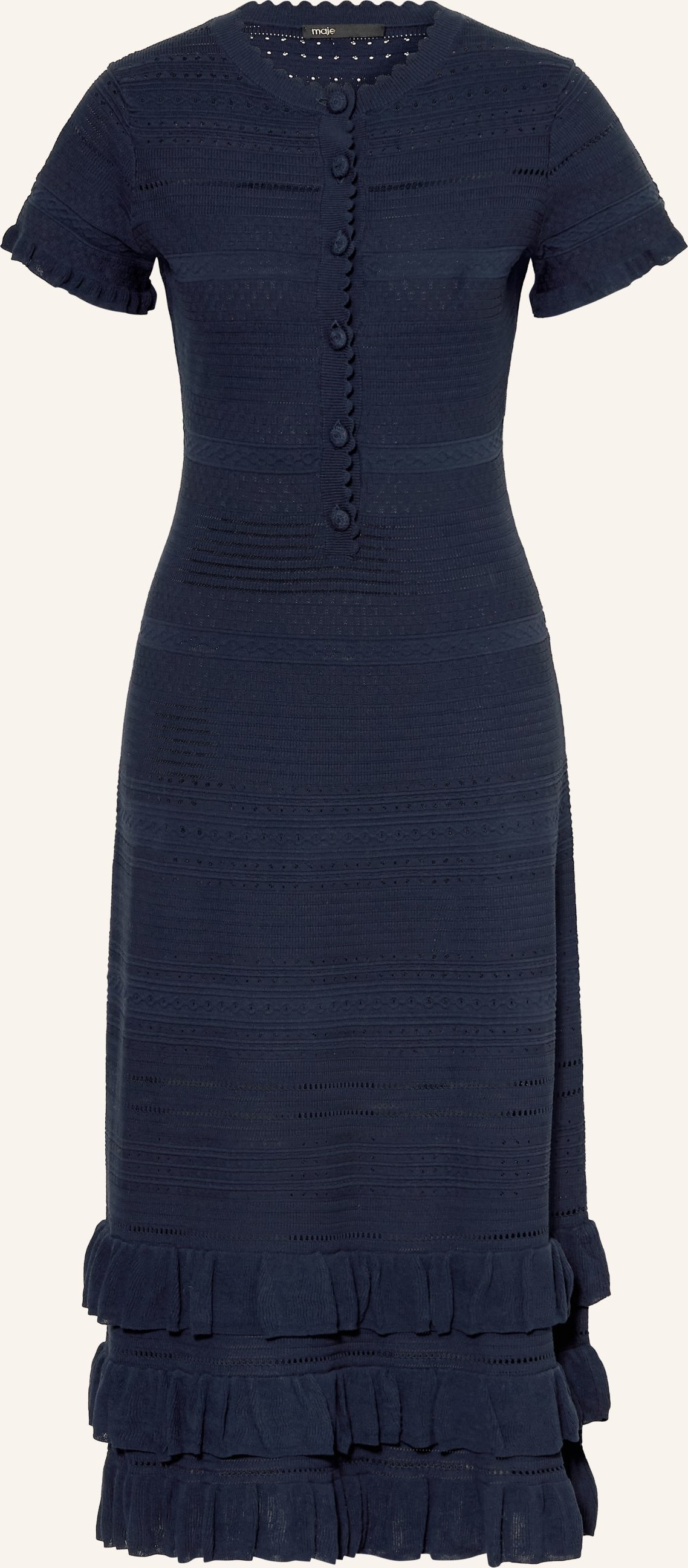 Maje Strickkleid Mit Volants blau