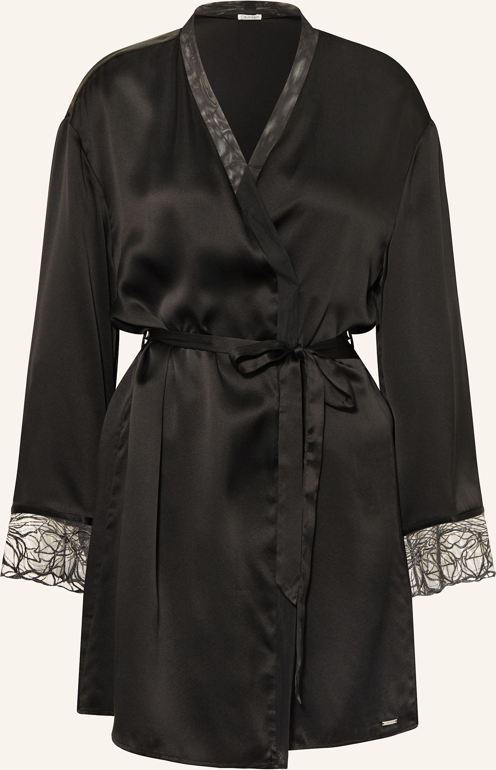 Calvin Klein Damen-Morgenmantel Ck Black Satin Aus Seide schwarz