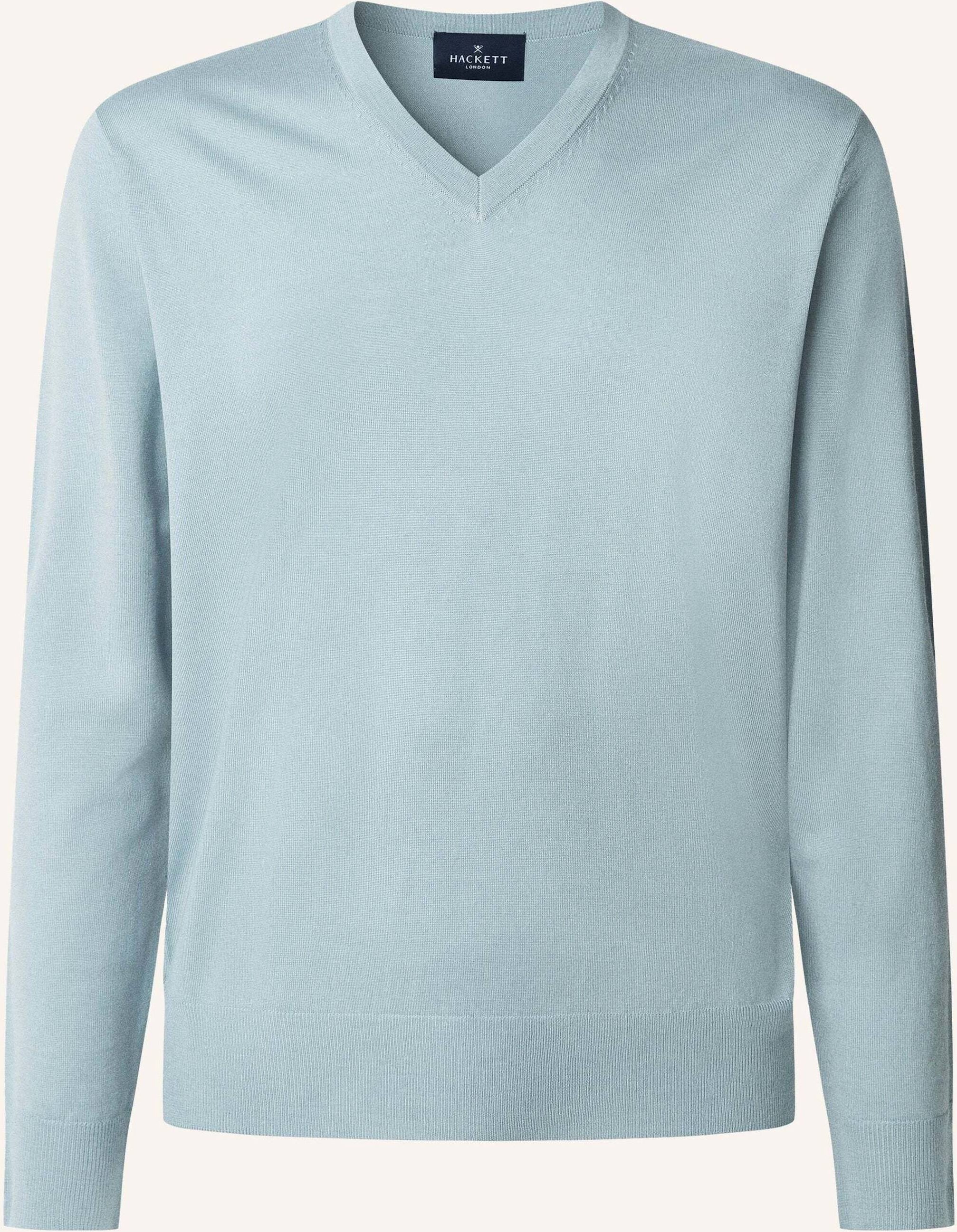 Hackett London Pullover Gmd Merino Silk Vneck blau