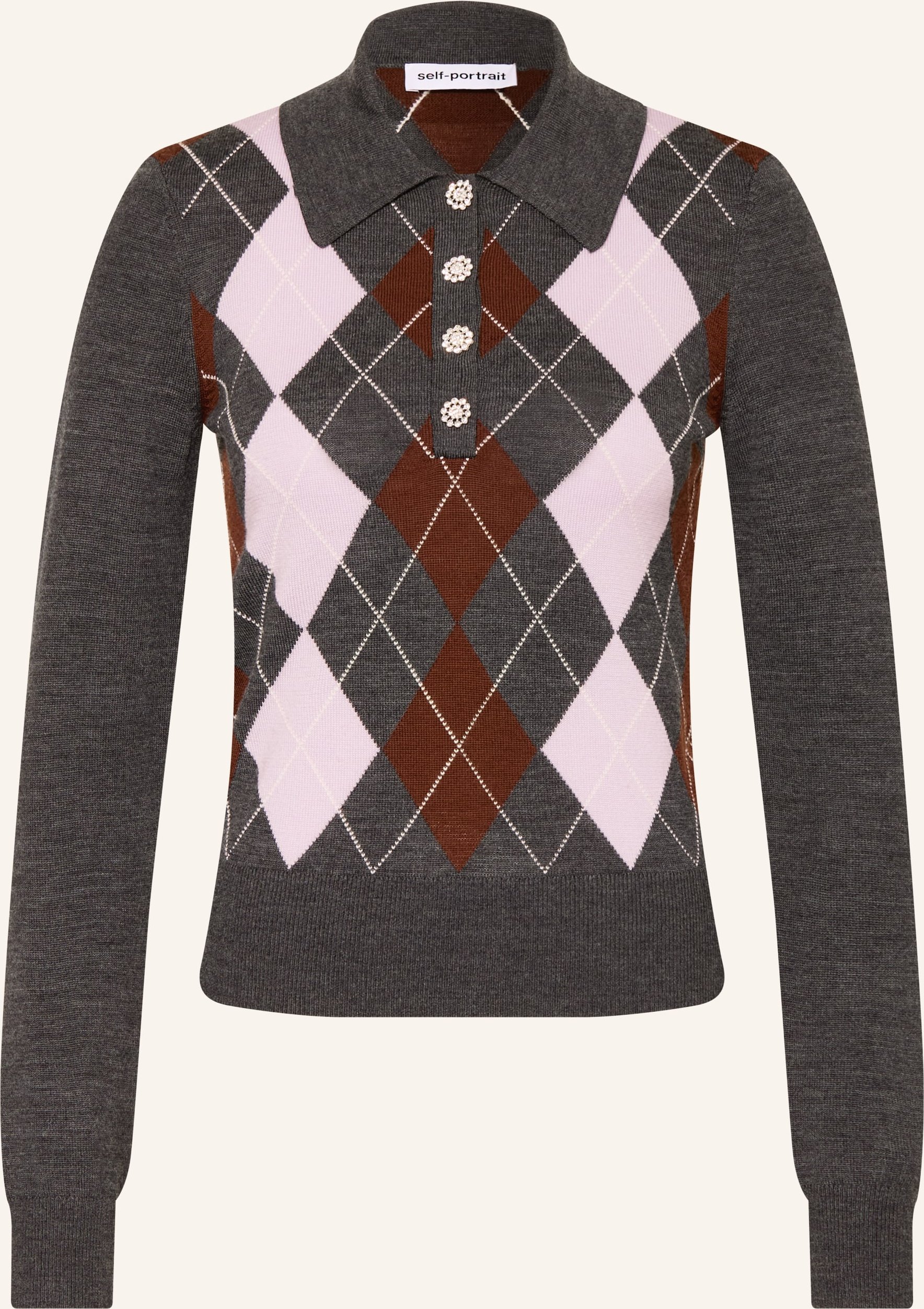 Self-Portrait Pullover Mit Schmucksteinen grau