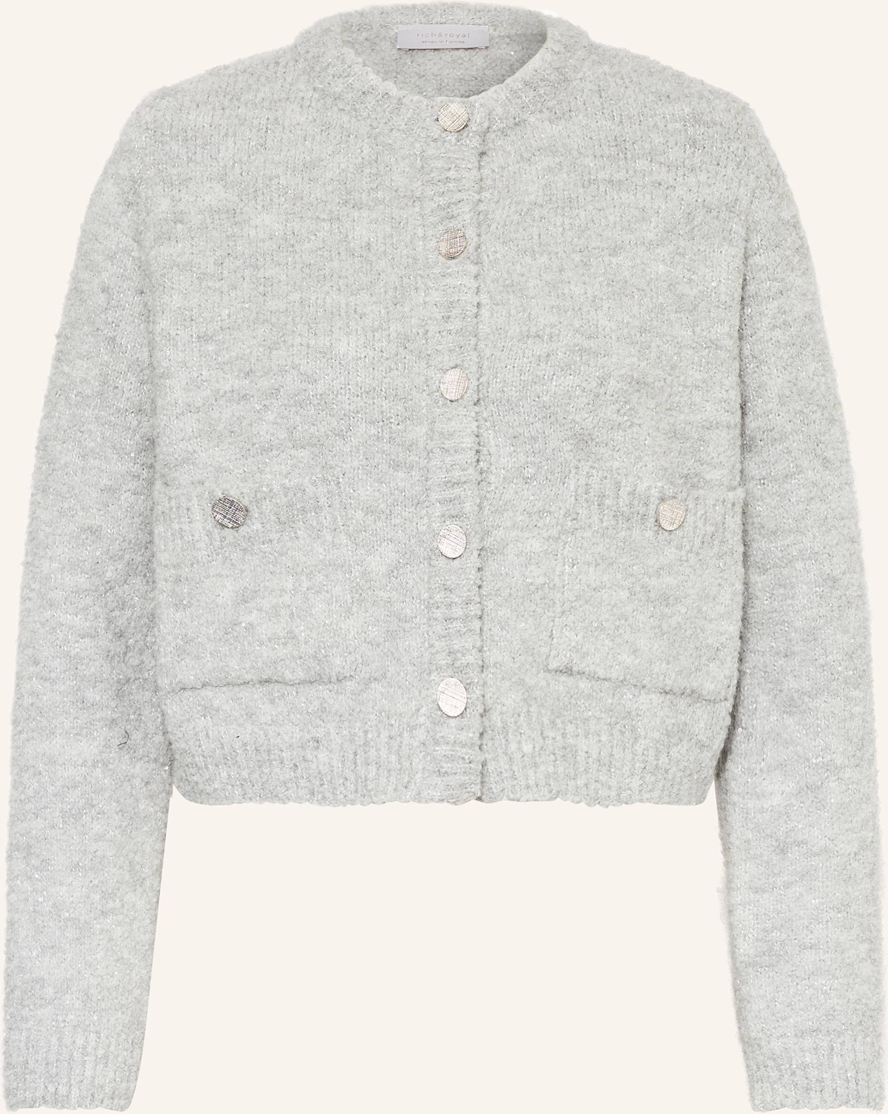Rich & Royal Strickjacke Aus Bouclé Mit Pailletten grau