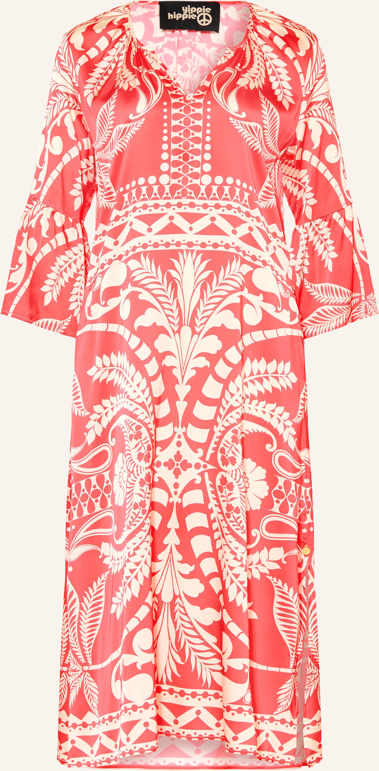 Yippie Hippie Satinkleid Mit 3/4-Arm Und Rüschen rot