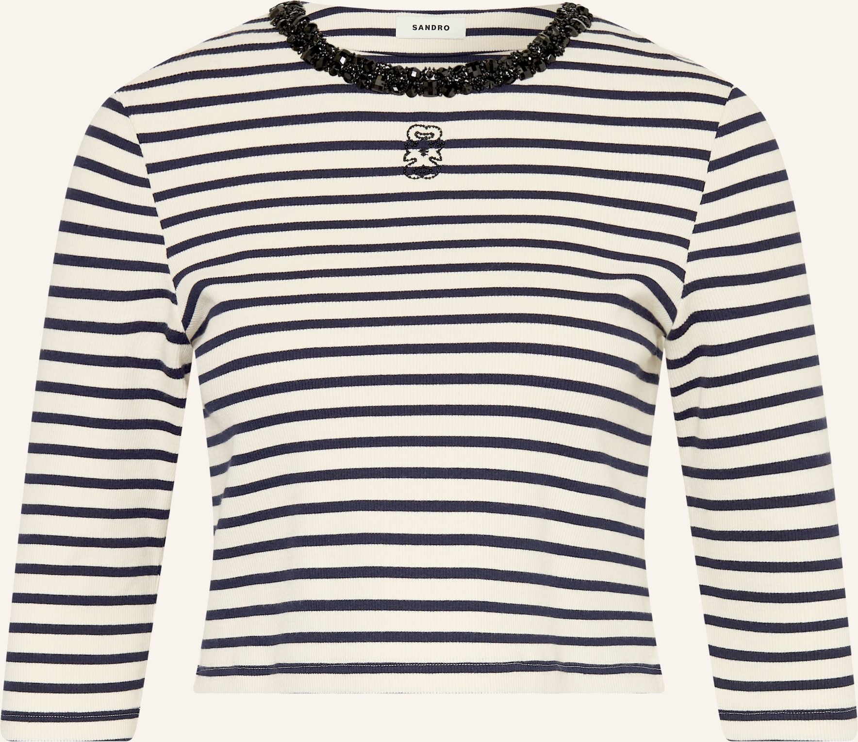 Sandro Cropped-Shirt Mit Schmucksteinen Und 3/4-Arm blau