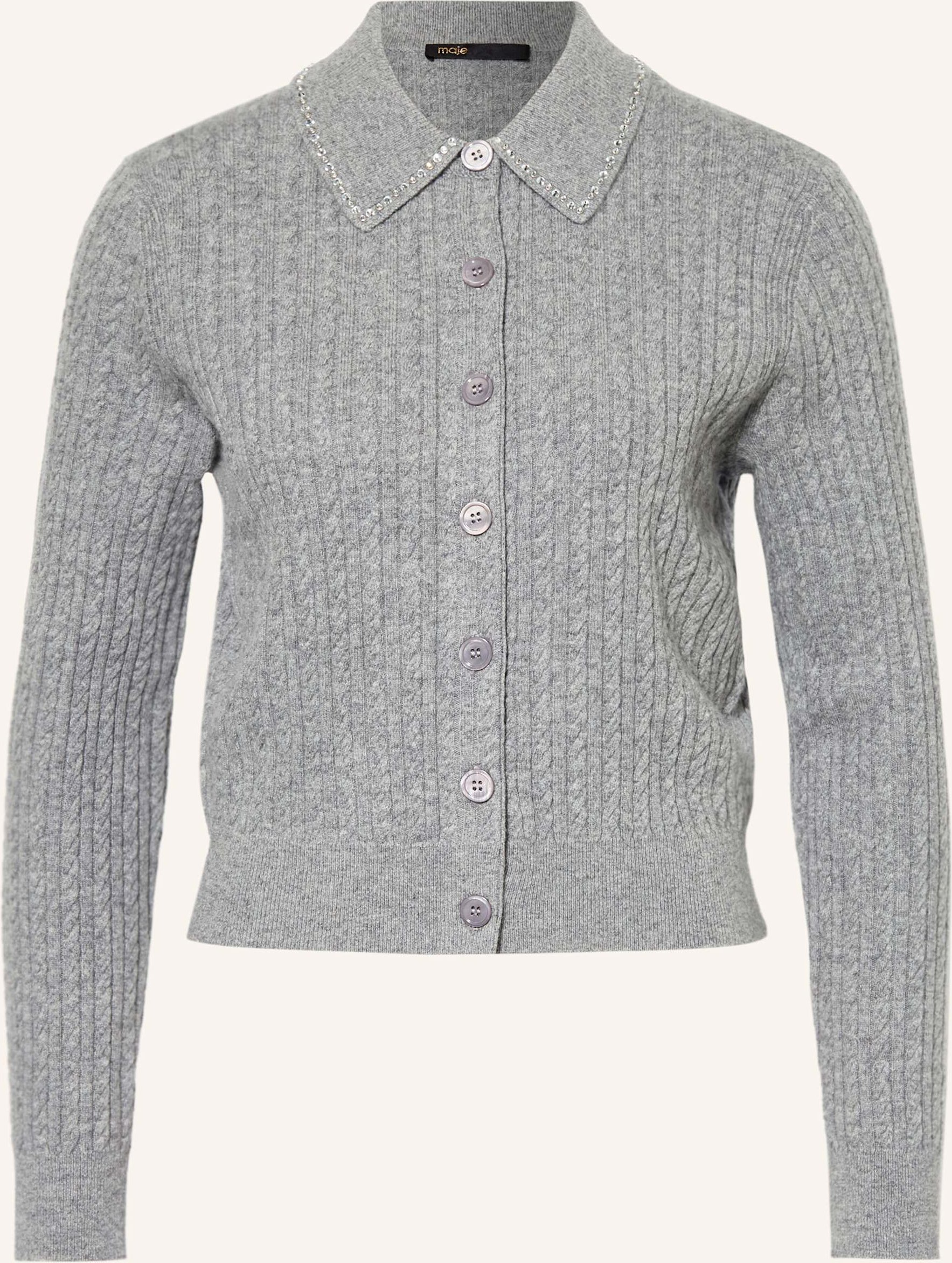 Thumbnail - Maje Strickjacke Mit Schmucksteinen grau