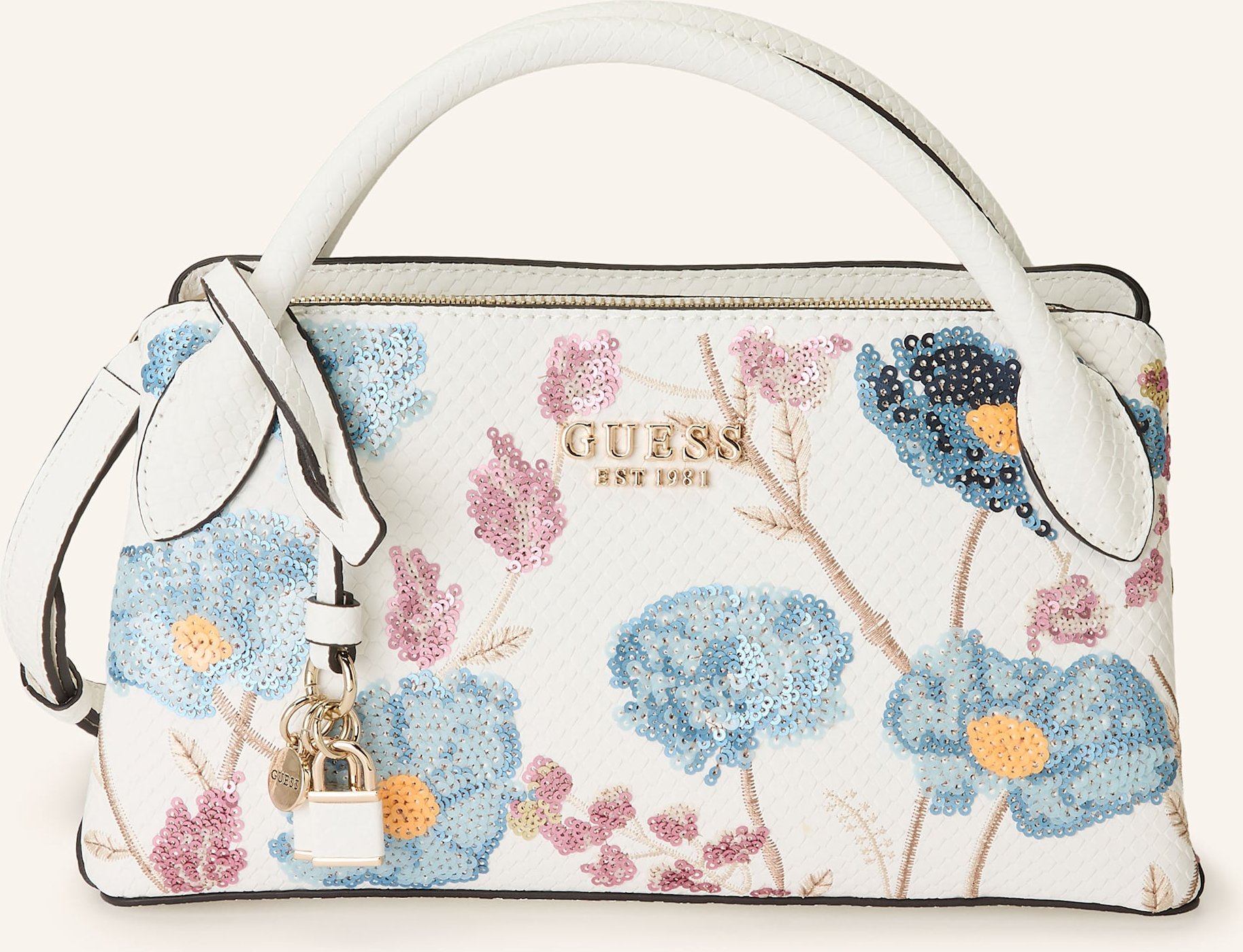 Guess Handtasche Zaria Small Mit Pailletten weiss