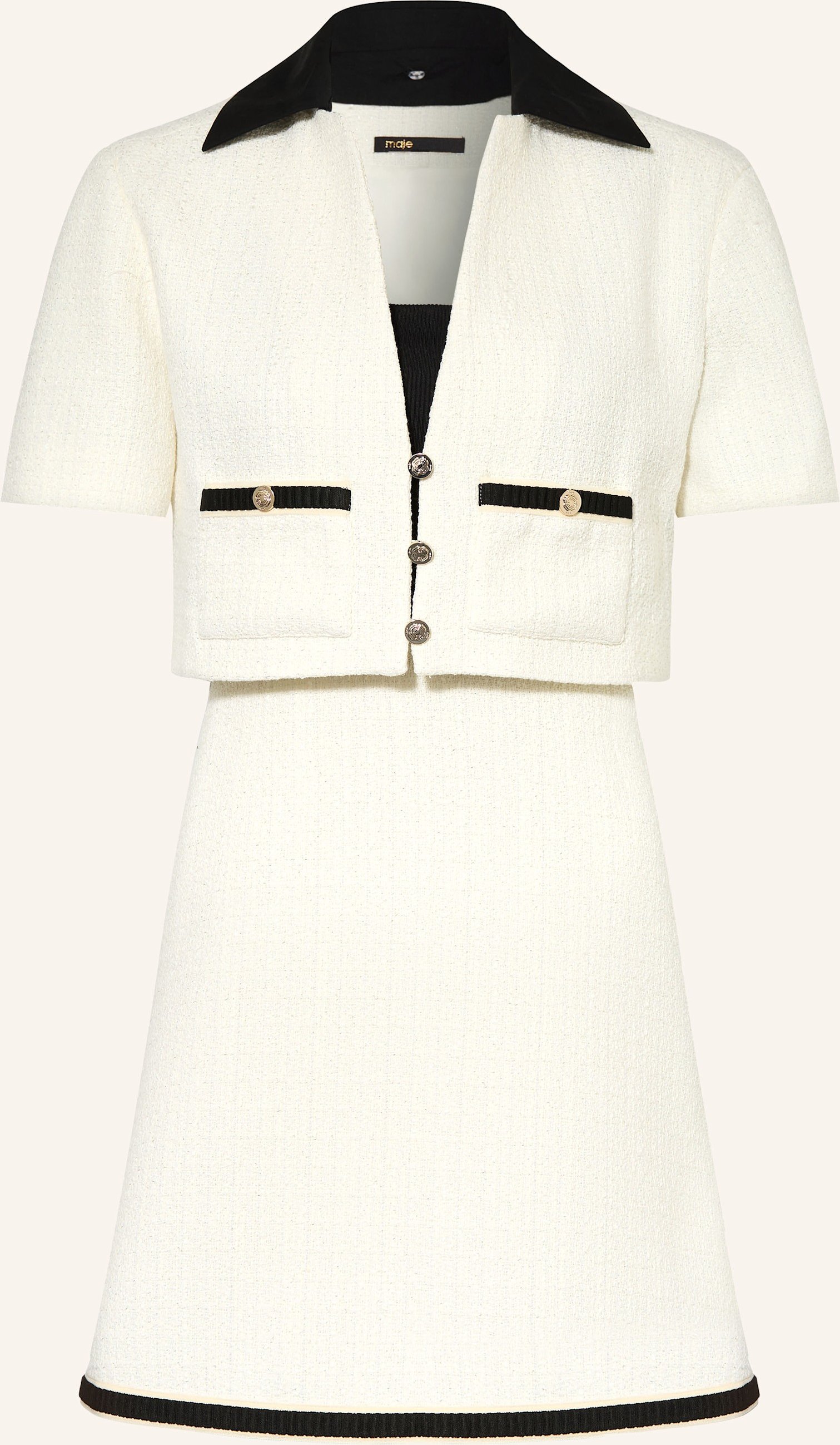 Thumbnail - Maje Set Ritanina: Bouclé-Blazer Und Bouclé-Kleid weiss