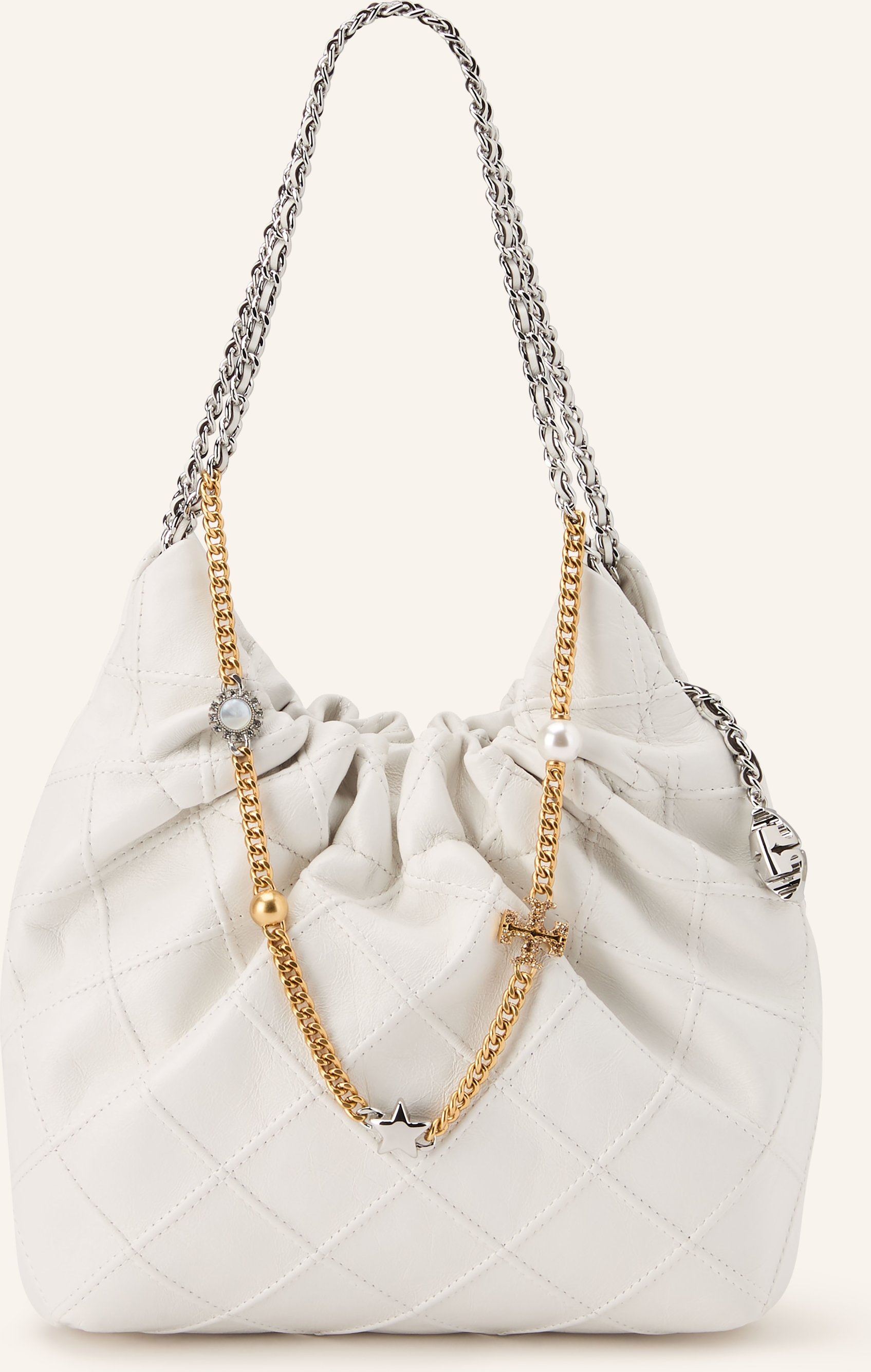 Tory Burch Beuteltasche Fleming Mini weiss