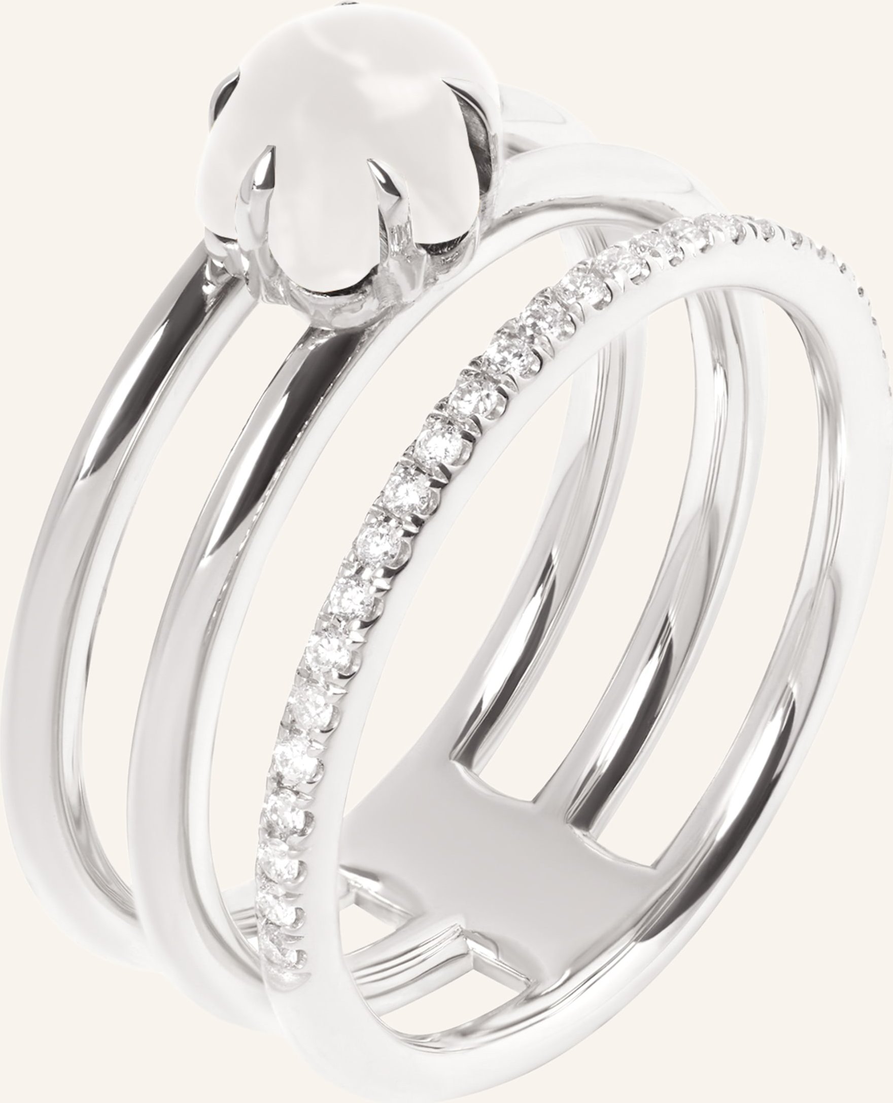 Vieri Ring Wolke Milchquarz Brillant Pavé Dreireihig silber