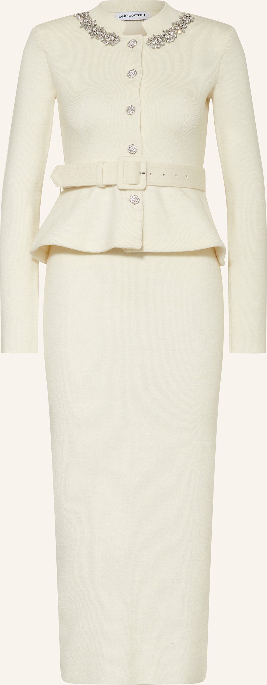 Self-Portrait Strickkleid Mit Schmucksteinen weiss