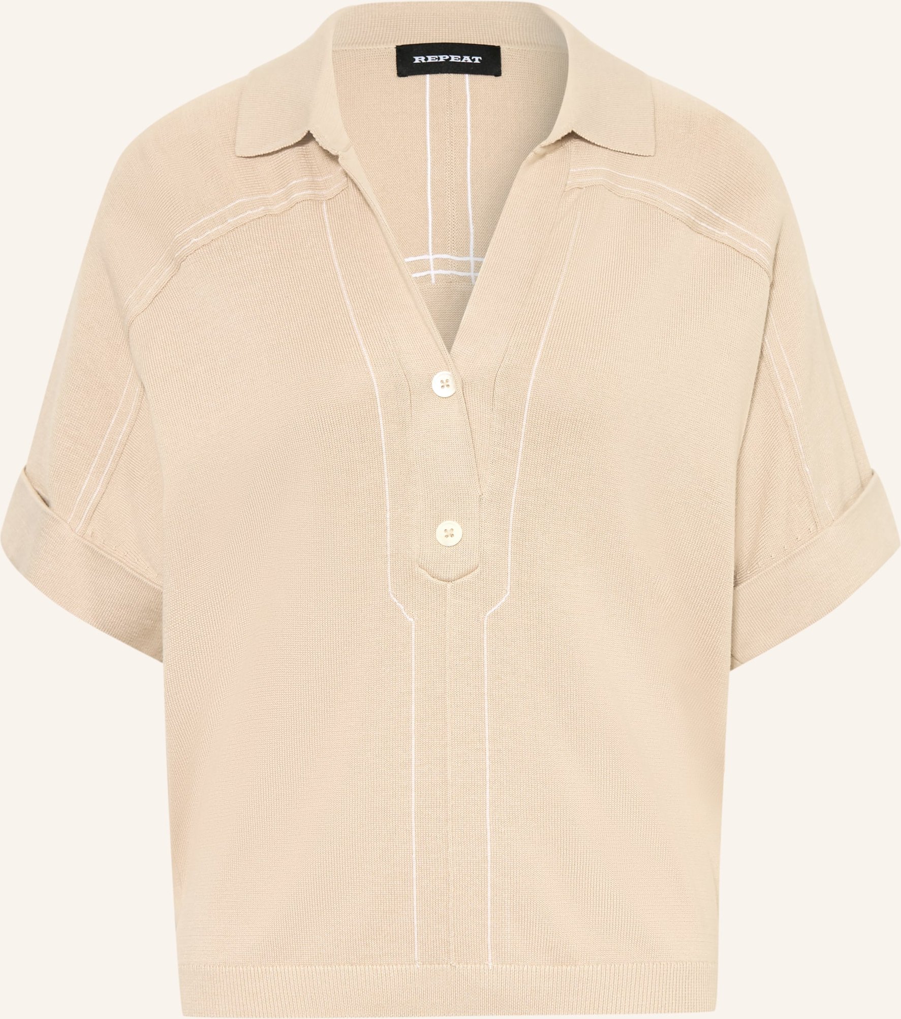 Repeat Strick-Poloshirt beige