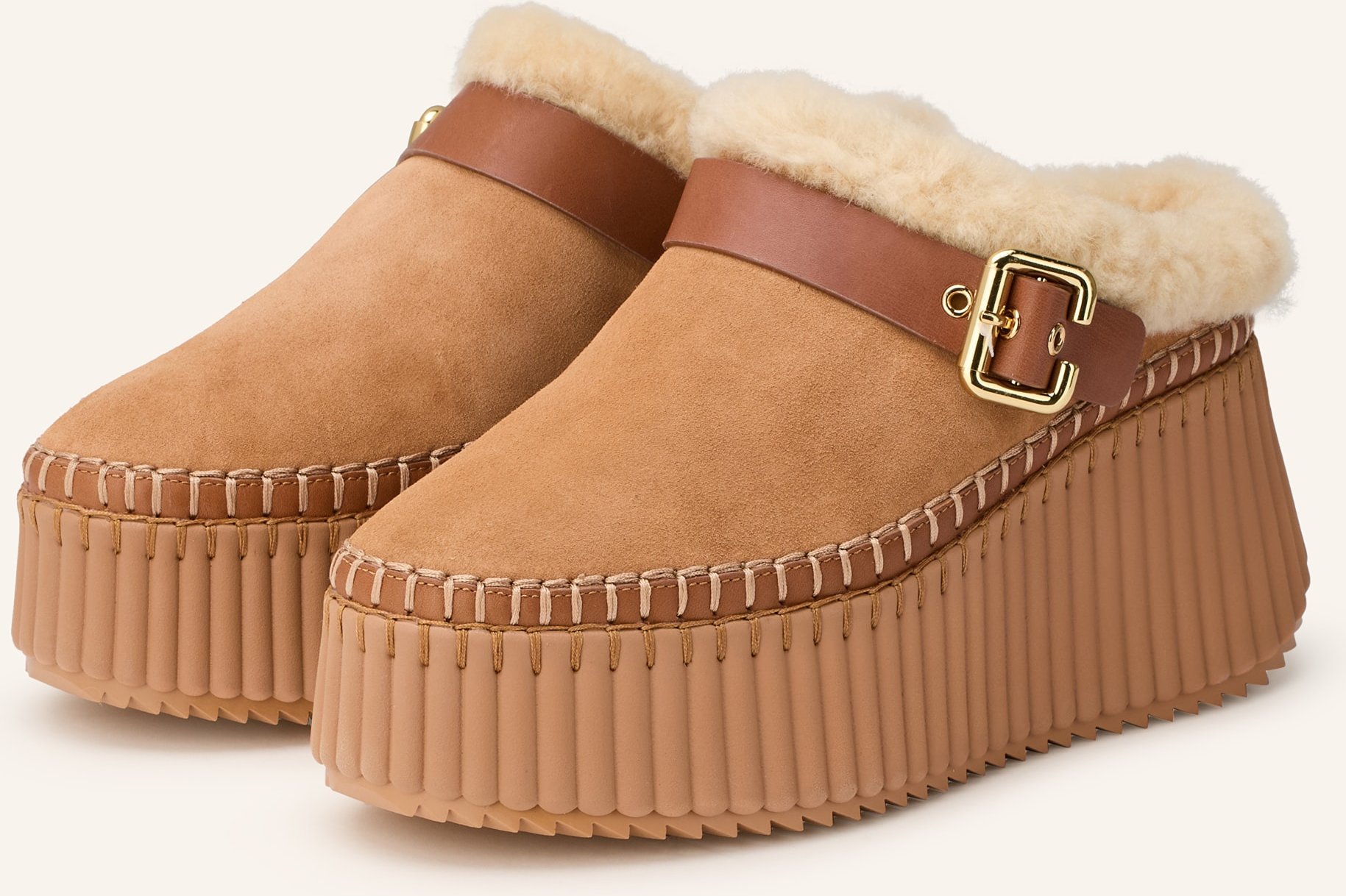 Thumbnail - Chloé Plateau-Slipper Nama braun