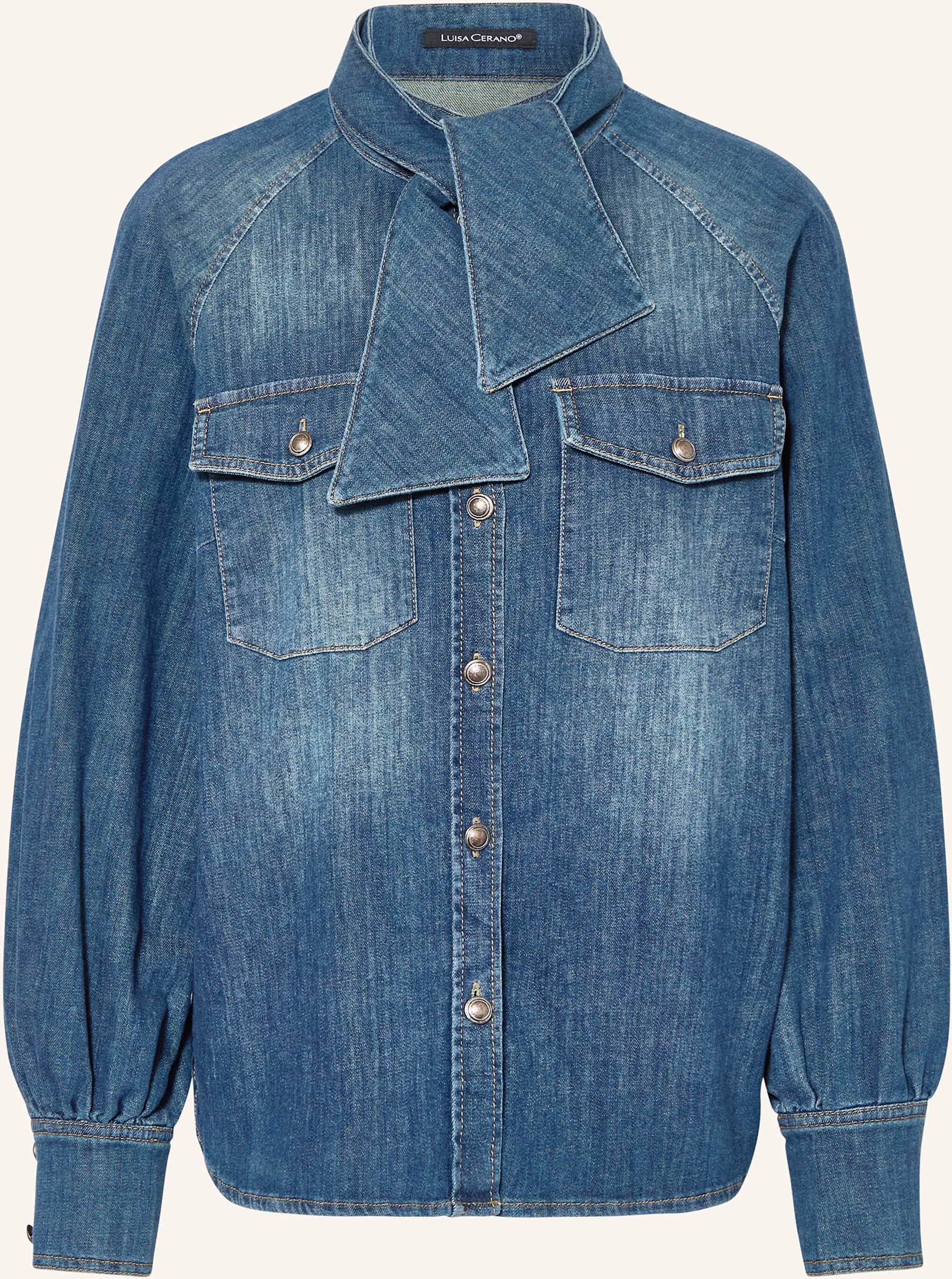 Luisa Cerano Jeansbluse Mit Abnehmbarer Schluppe blau