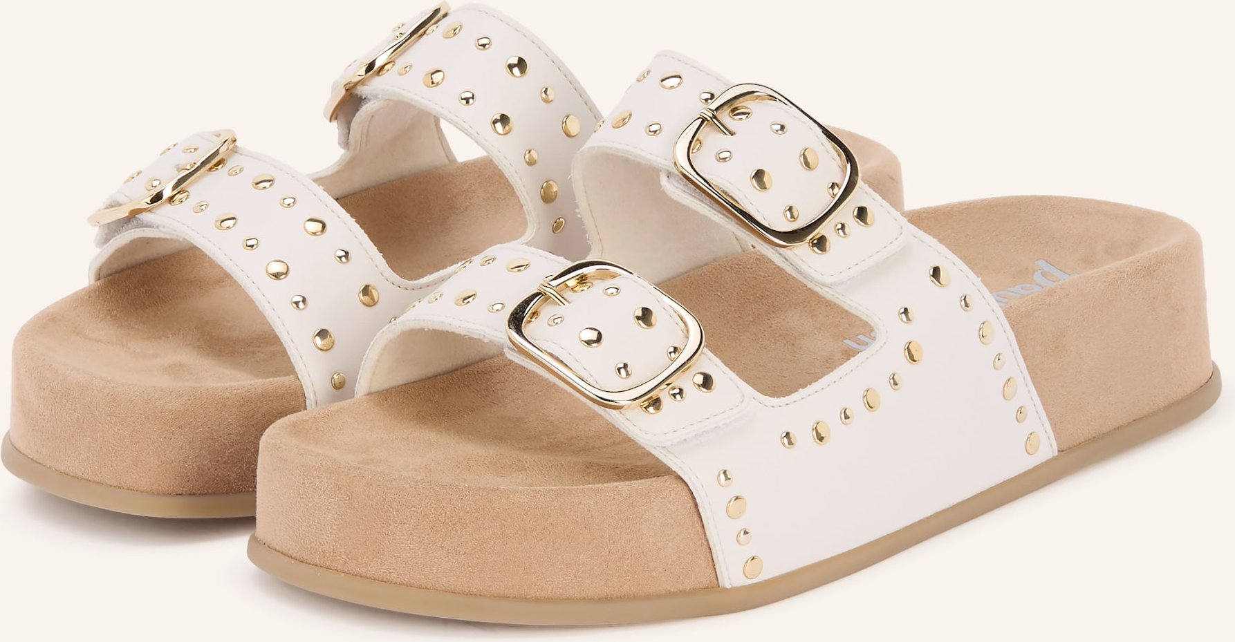 Paul Green Plateau-Pantoletten Mit Nieten weiss