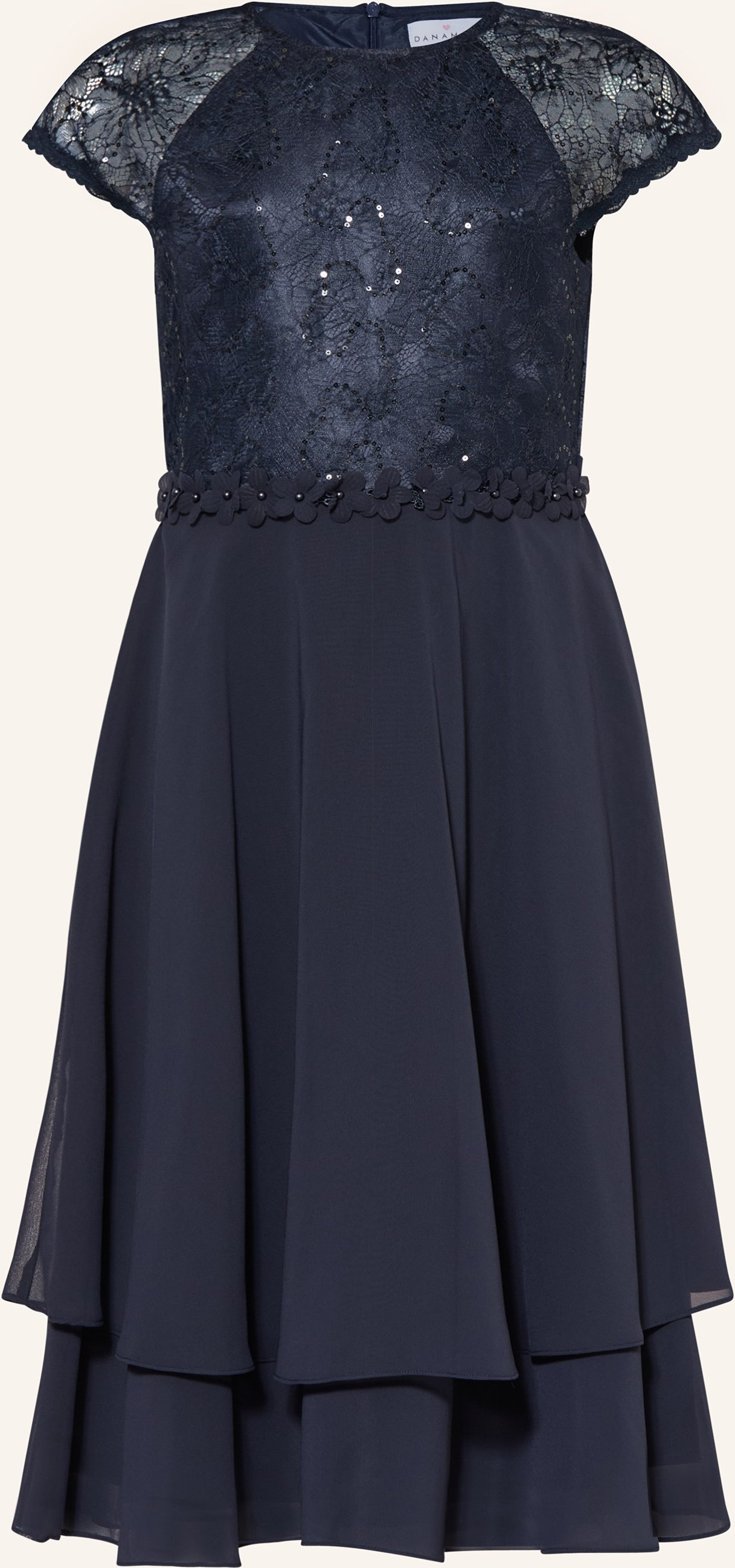 Danamade Cocktailkleid Im Materialmix Mit Pailletten Und Schmuckperlen blau