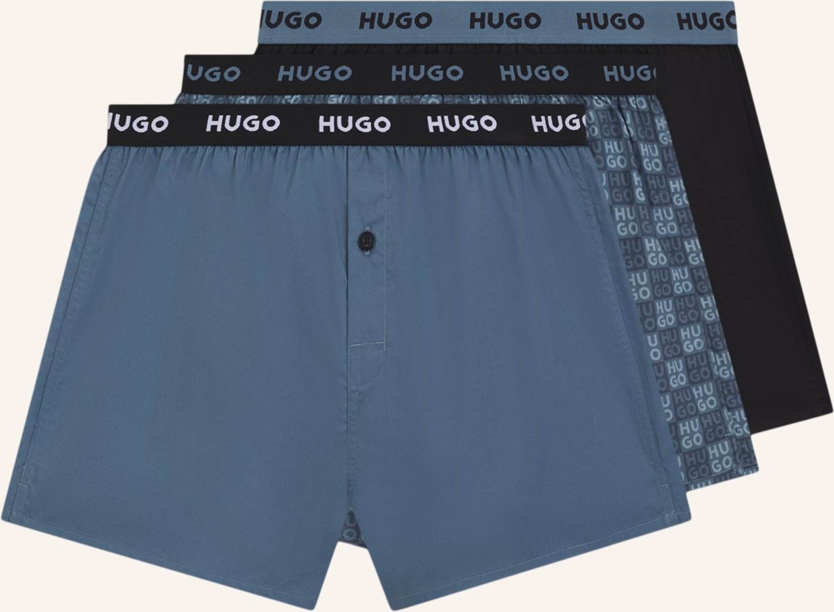 Hugo Boxershort Woven Boxer Triplet schwarz