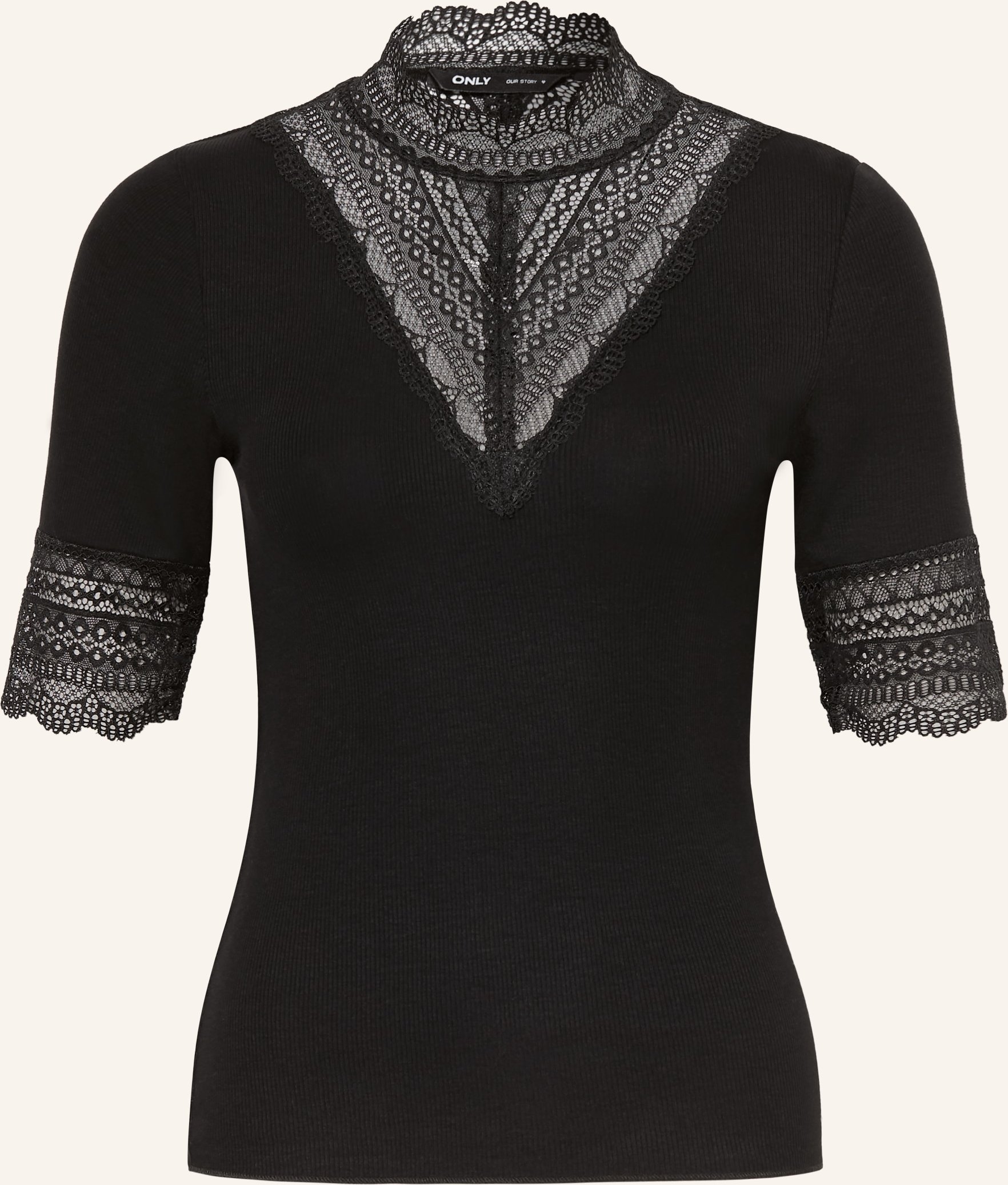 Only T-Shirt Mit Spitze schwarz