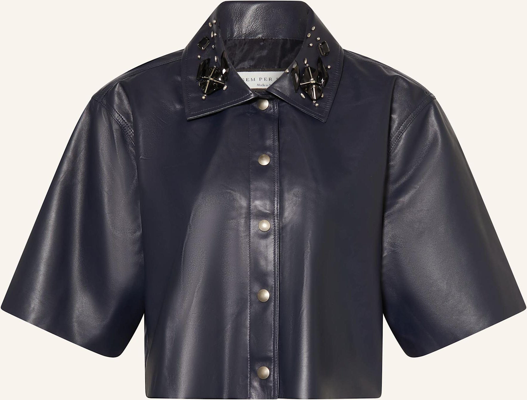 Sem Per Lei Lederjacke Mit Schmucksteinen Und Schmuckperlen blau