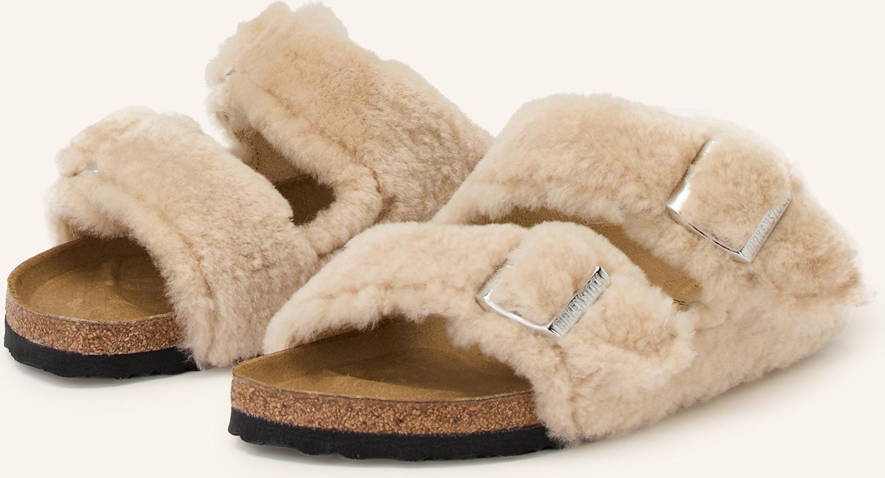Thumbnail - Birkenstock Pantoletten Arizona Shearling Rivet Logo Os beige