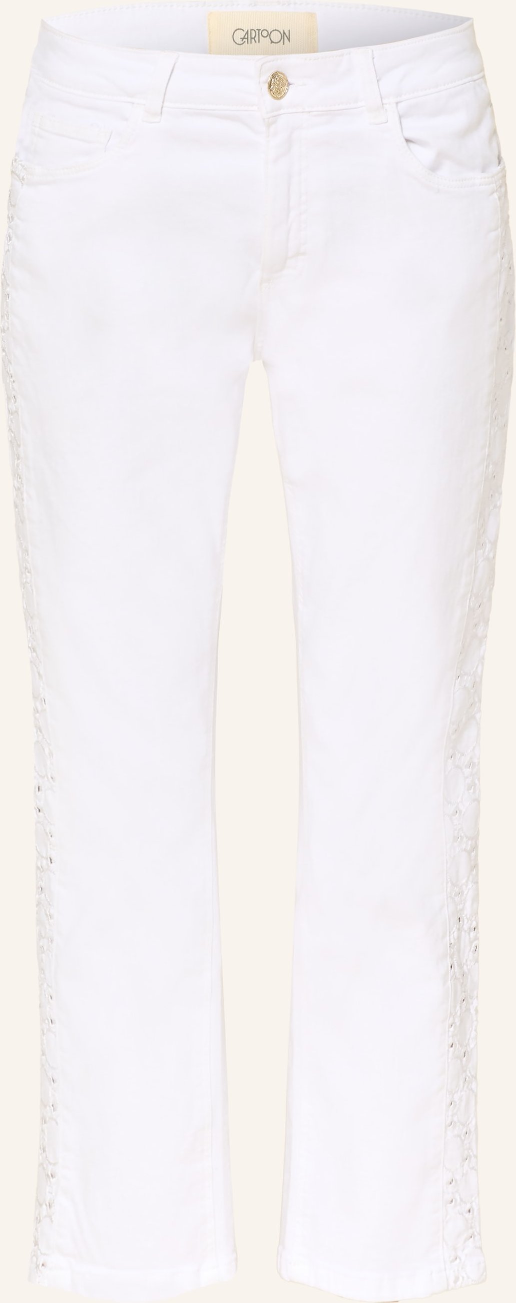 Cartoon Cropped Jeans Mit Galonstreifen weiss