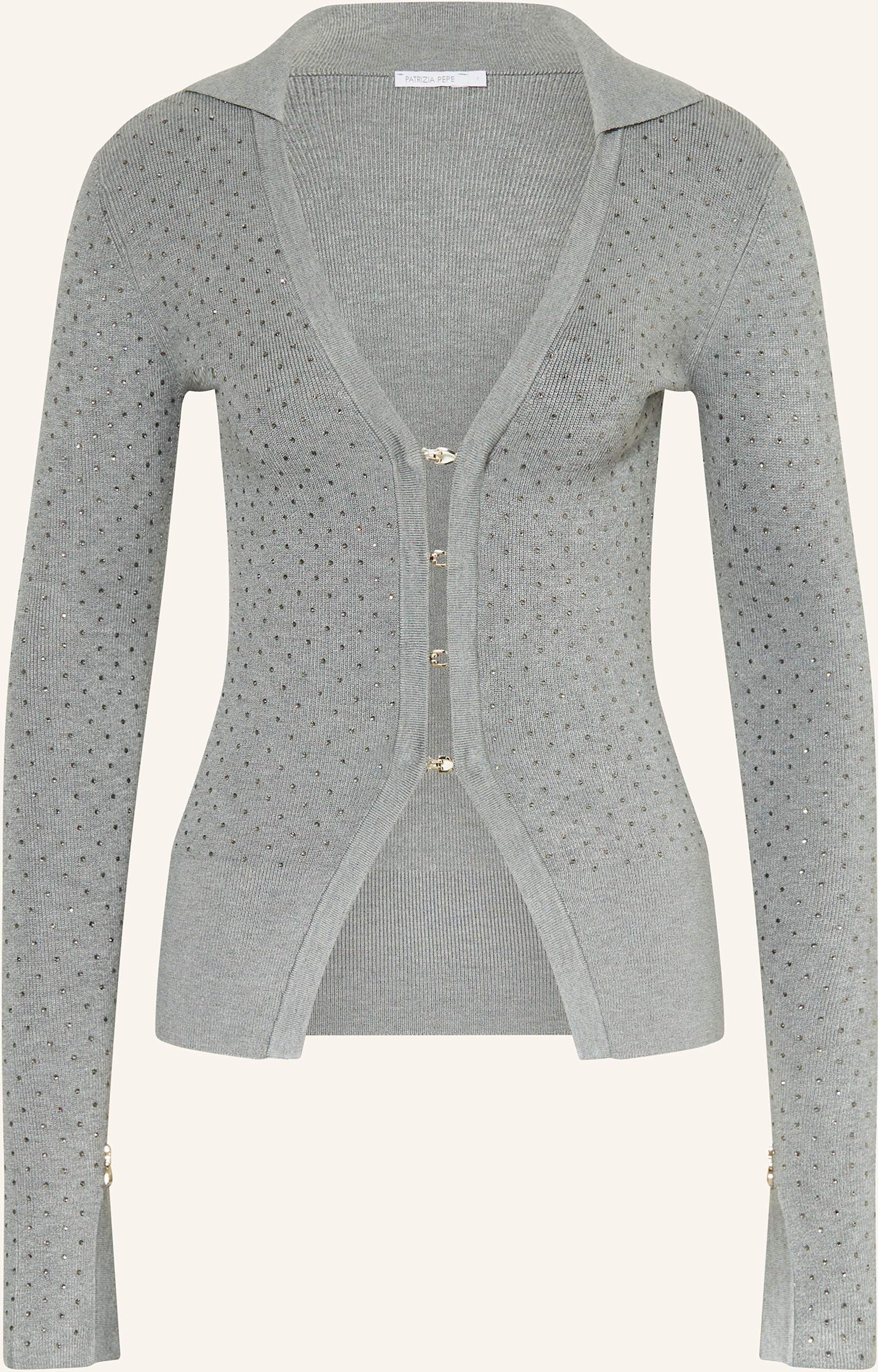 Thumbnail - Patrizia Pepe Strickjacke Mit Schmucksteinen grau
