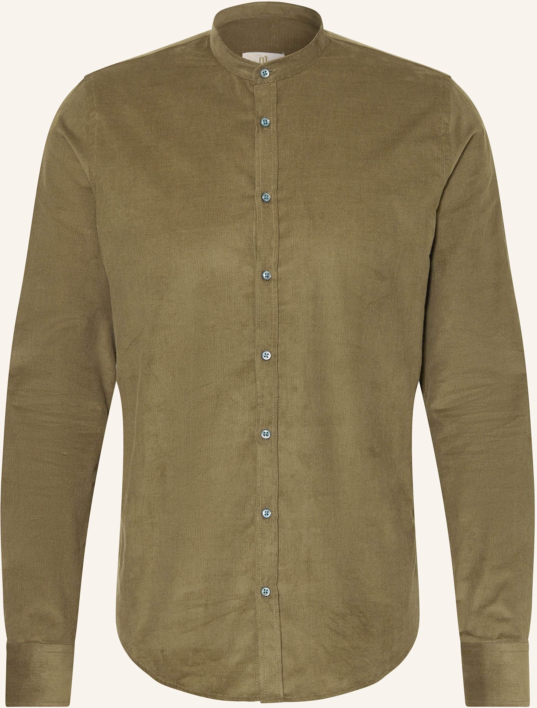 q1 Manufaktur Cordhemd Regular Fit Mit Stehkragen gruen
