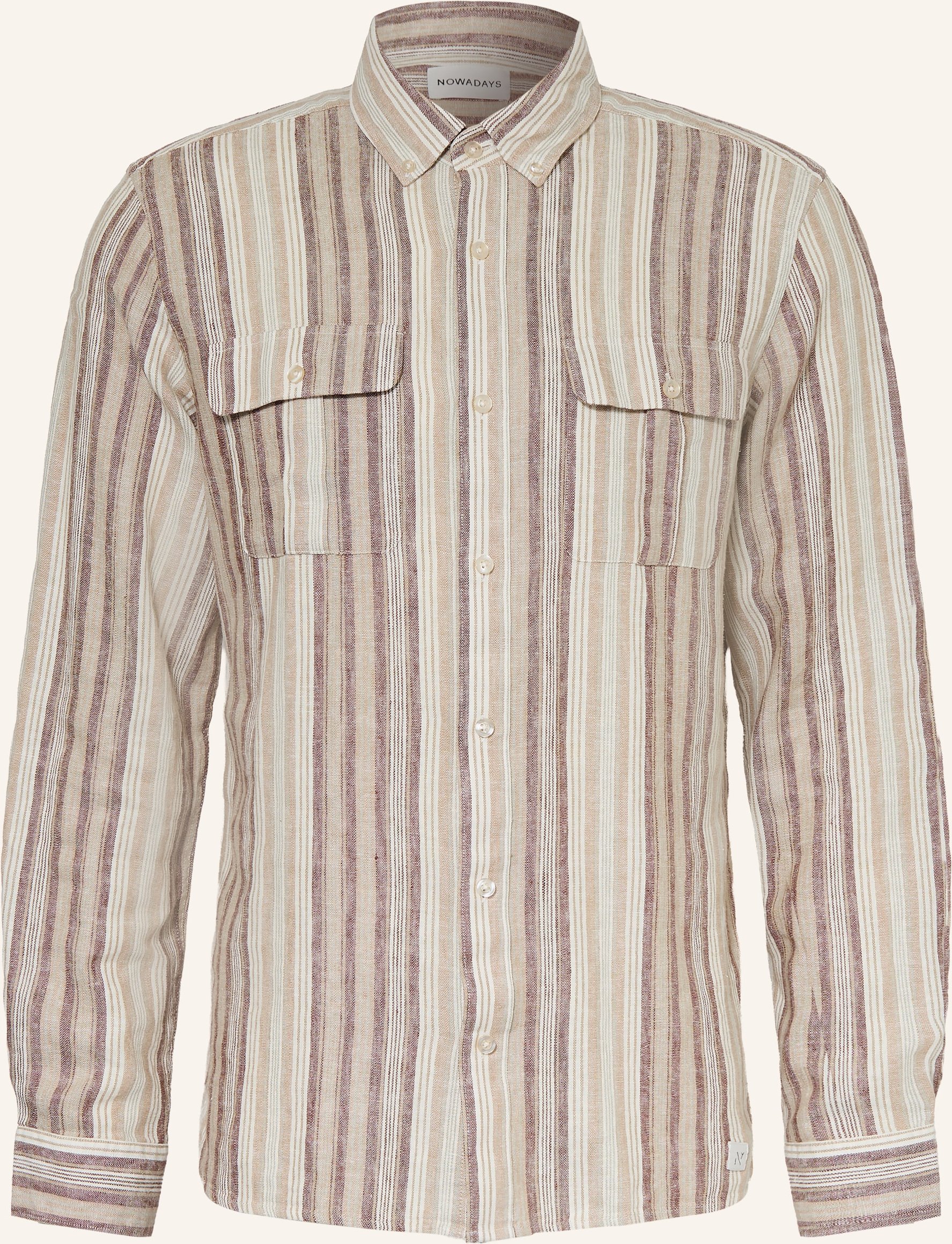 Nowadays Hemd Comfort Fit Mit Leinen beige