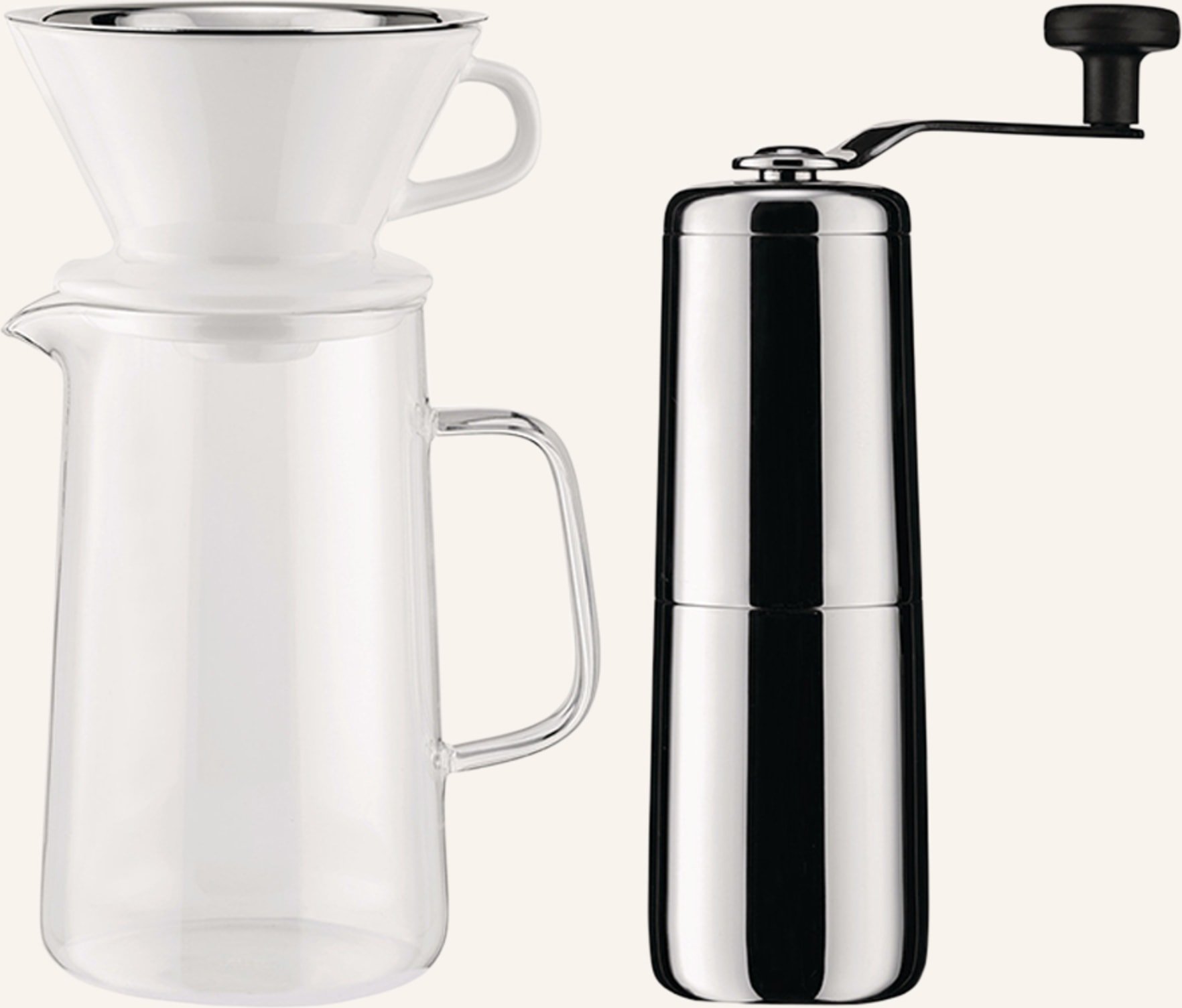 Alessi Set Slow Coffee: Kaffeemühle, Karaffe Und Filterhalter silber