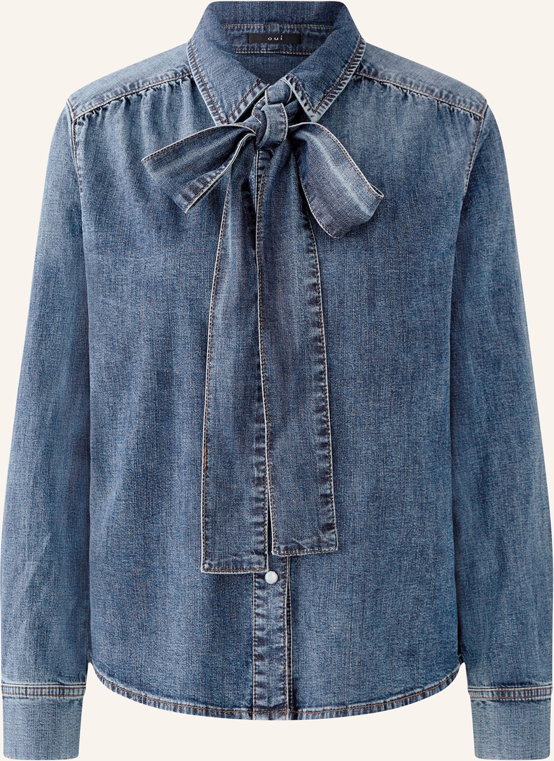 Oui Jeansbluse Mit Abnehmbarer Schluppe blau