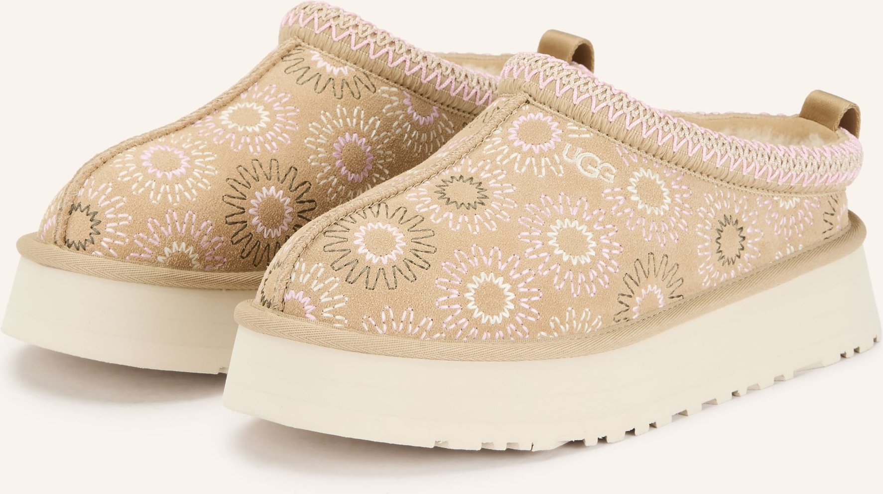 Ugg Plateau-Pantoletten Tazz Sun Stitch beige