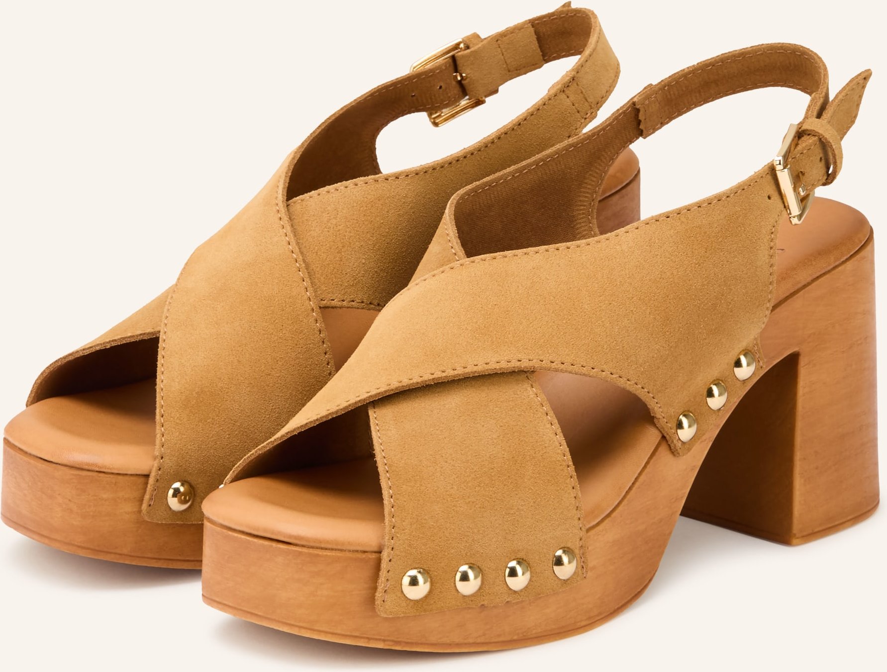 È Mia Plateau-Sandaletten Mit Nieten beige