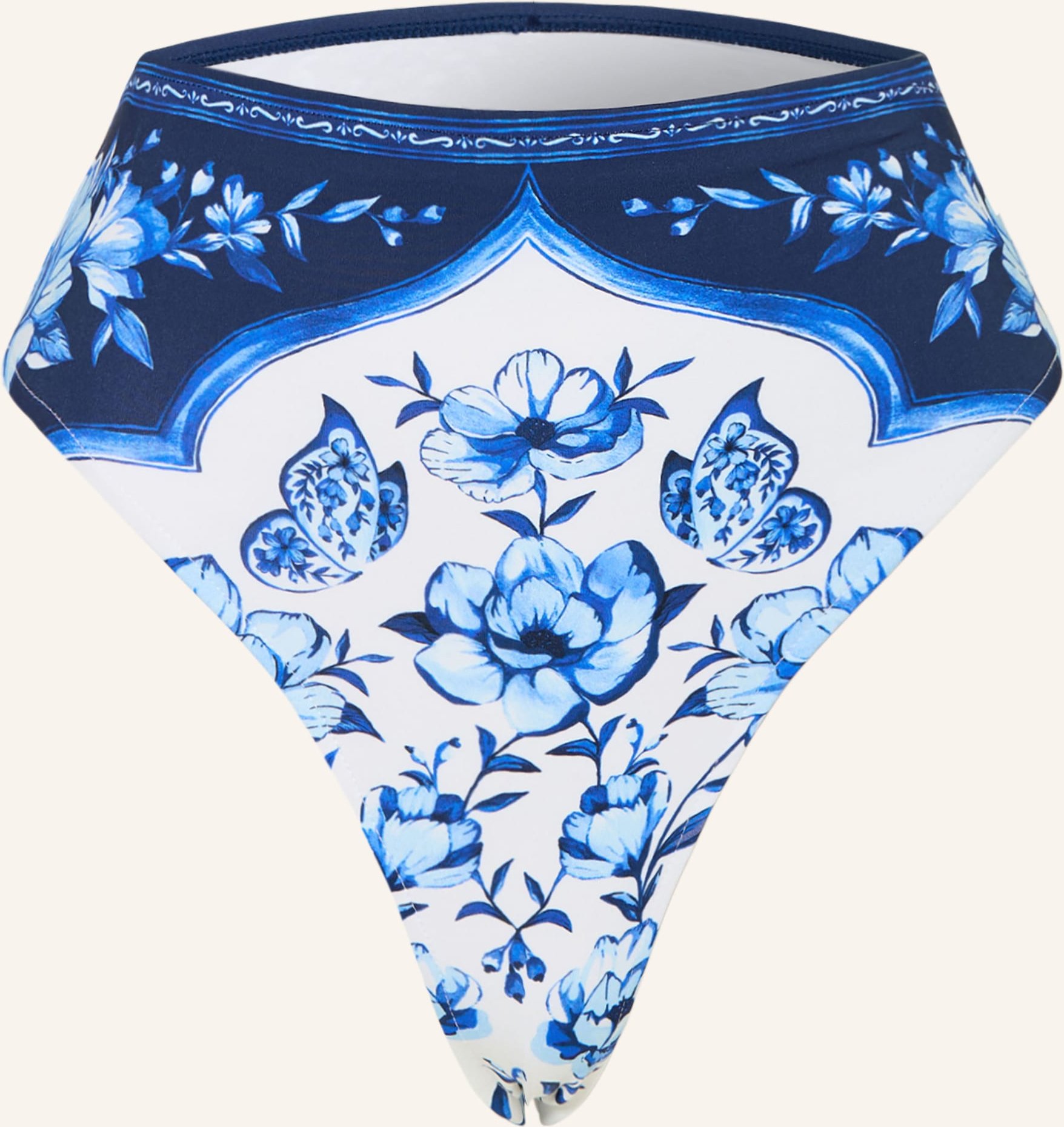 Farm Rio High-Waist-Bikini-Hose Porcelain Garden blau