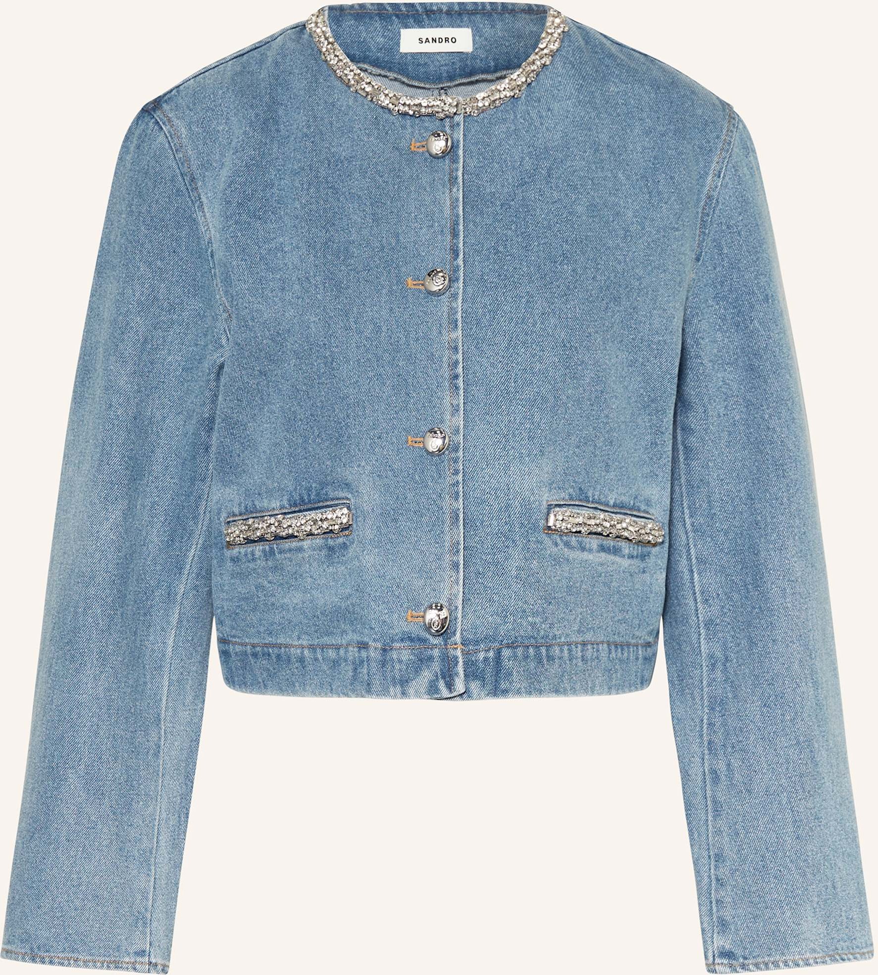 Sandro Jeansjacke Mit Schmucksteinen blau