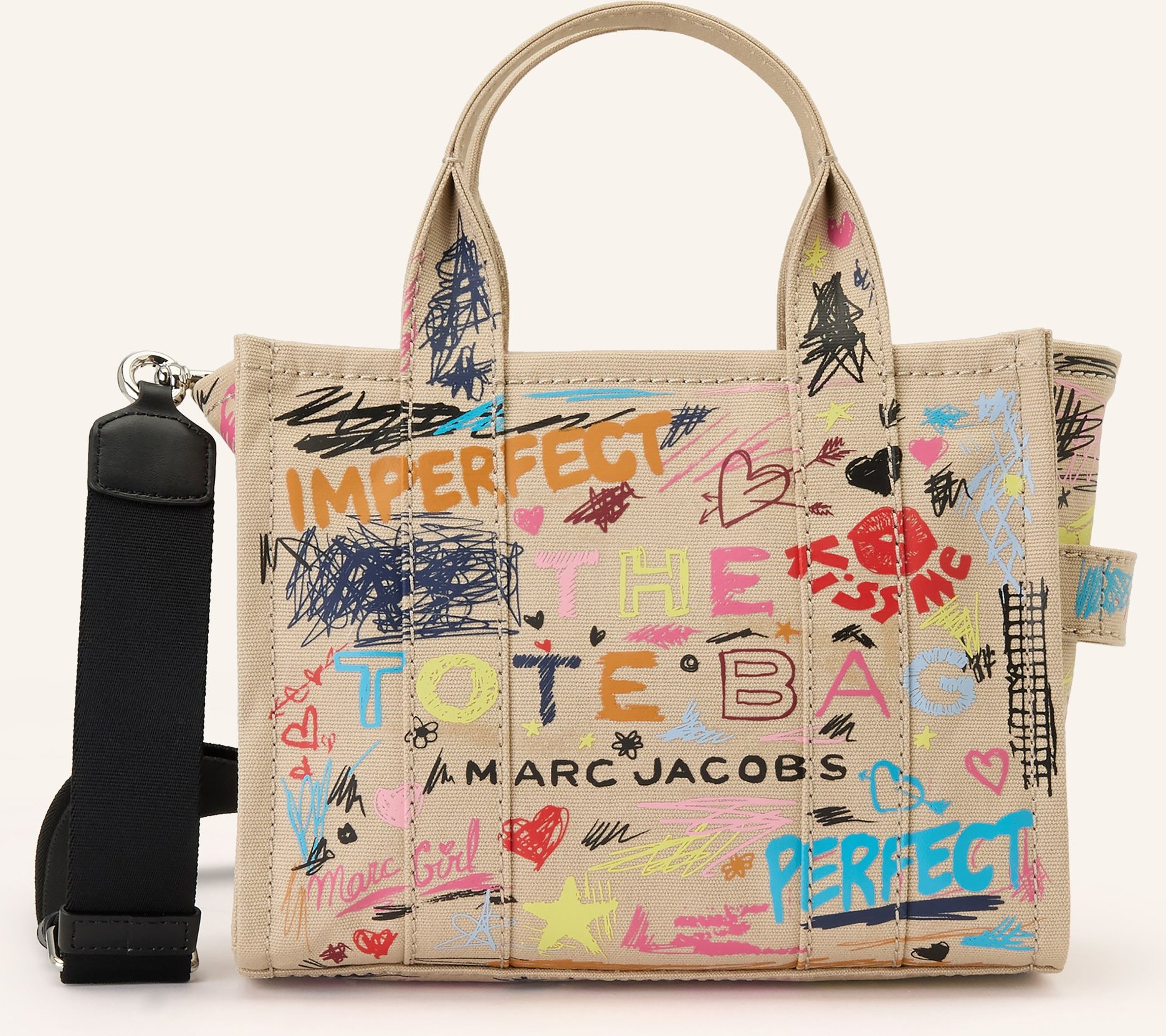 Marc Jacobs Umhängetasche The Punk Scribble Canvas Small Tote Bag beige