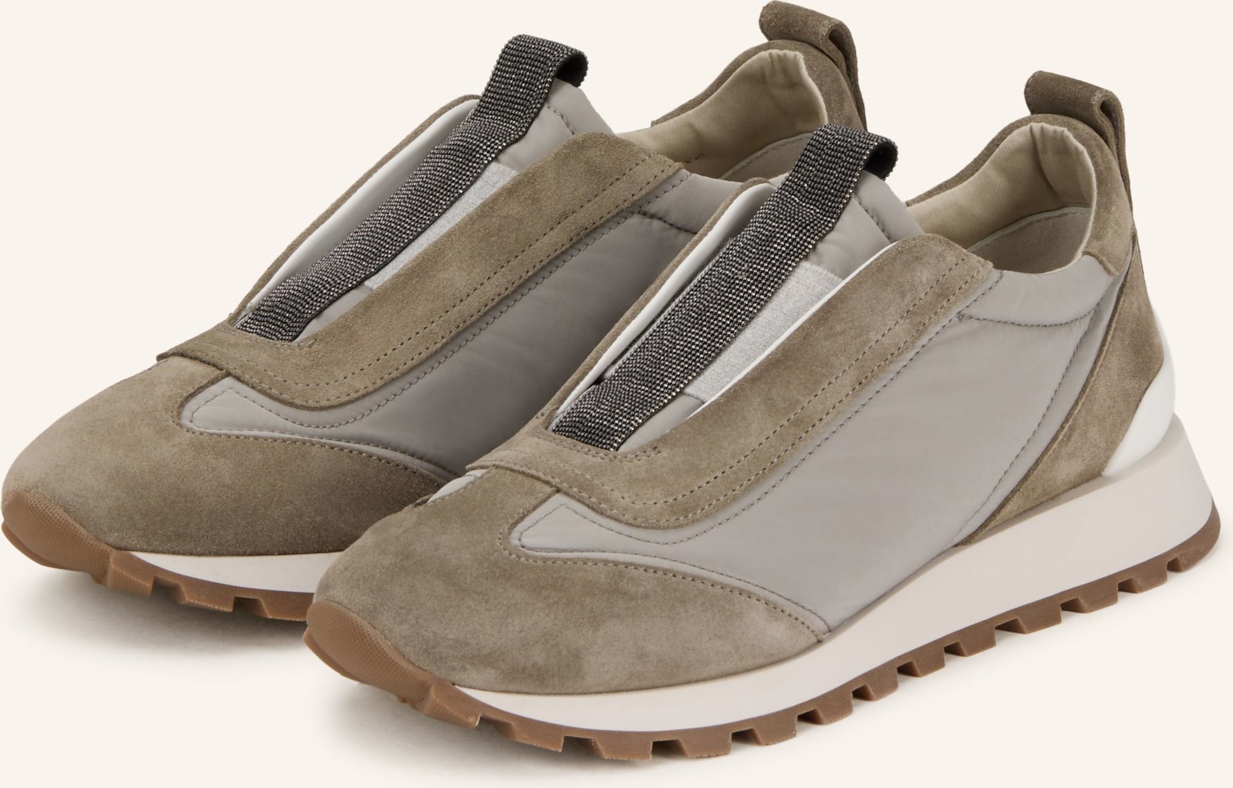 Brunello Cucinelli Slip-On-Sneaker Mit Schmuckperlen grau