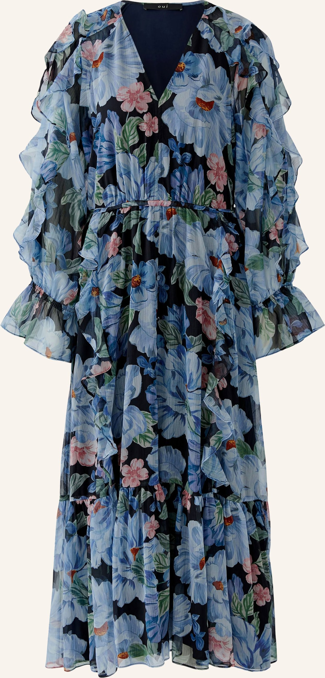 Oui Kleid Mit Rüschen blau