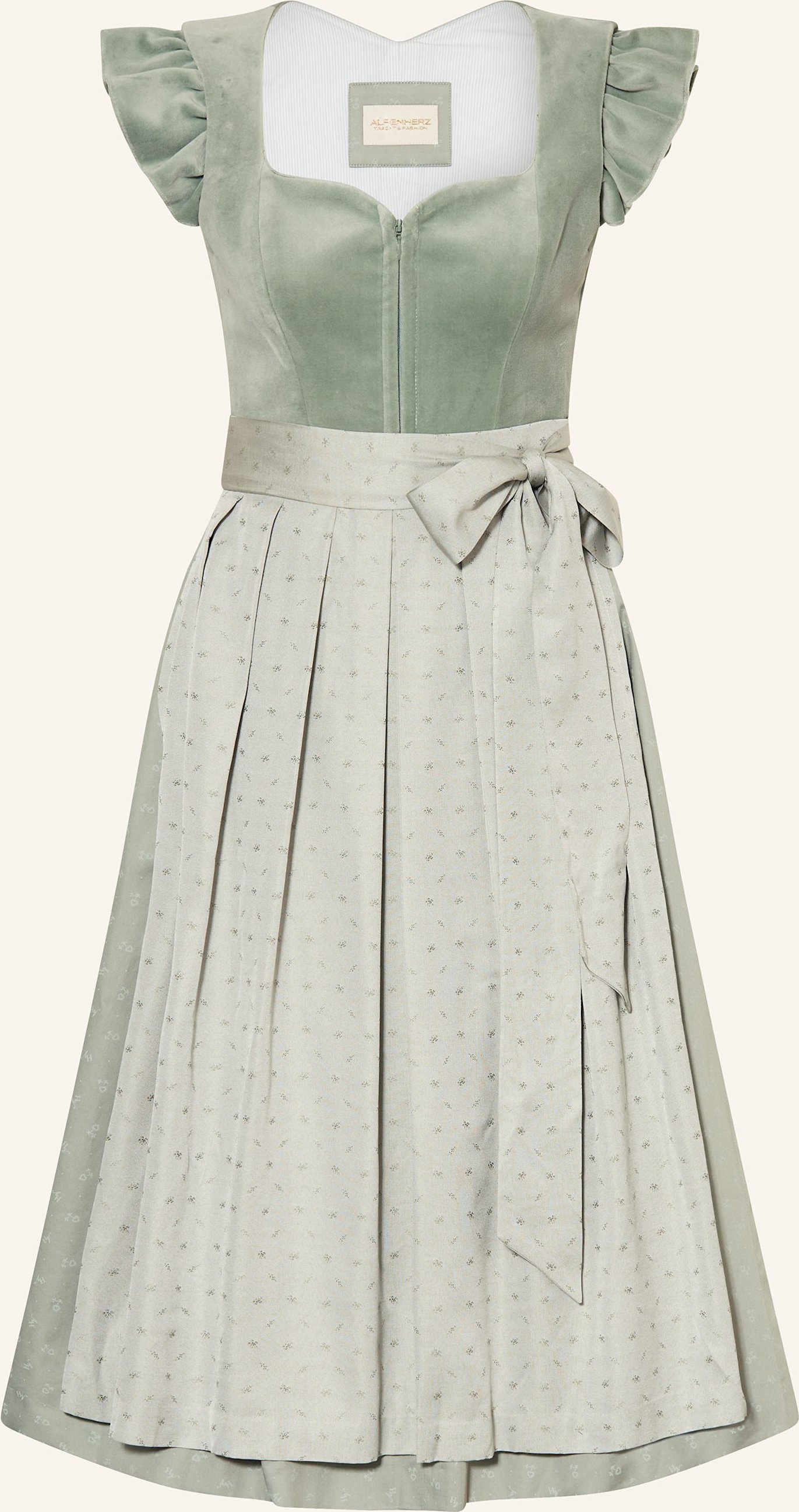 Alpenherz Dirndl Melissa Aus Samt Mit Abnehmbaren Ärmeln gruen