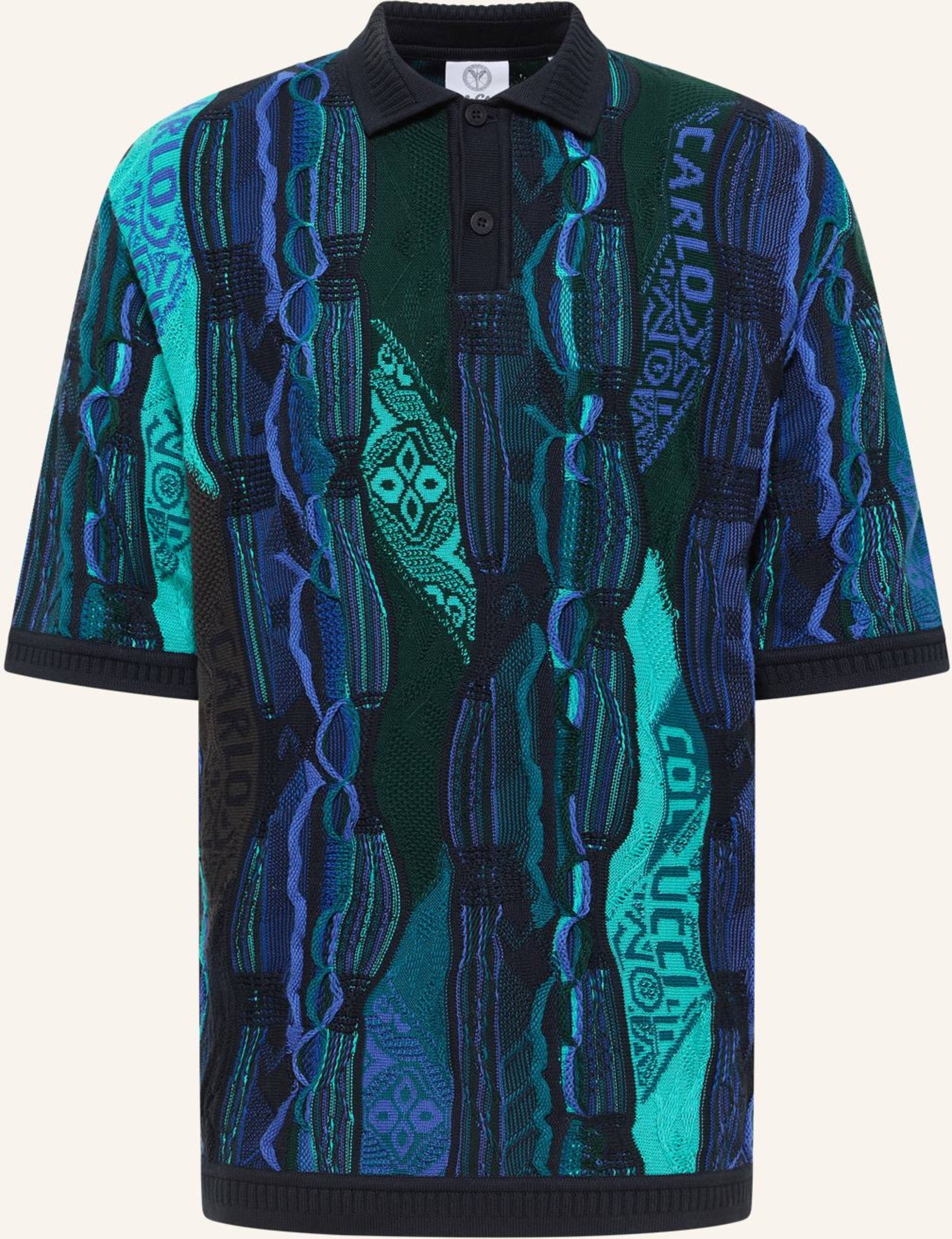 Carlo Colucci Oversize Strick Poloshirt - 3d Knit Erhard blau