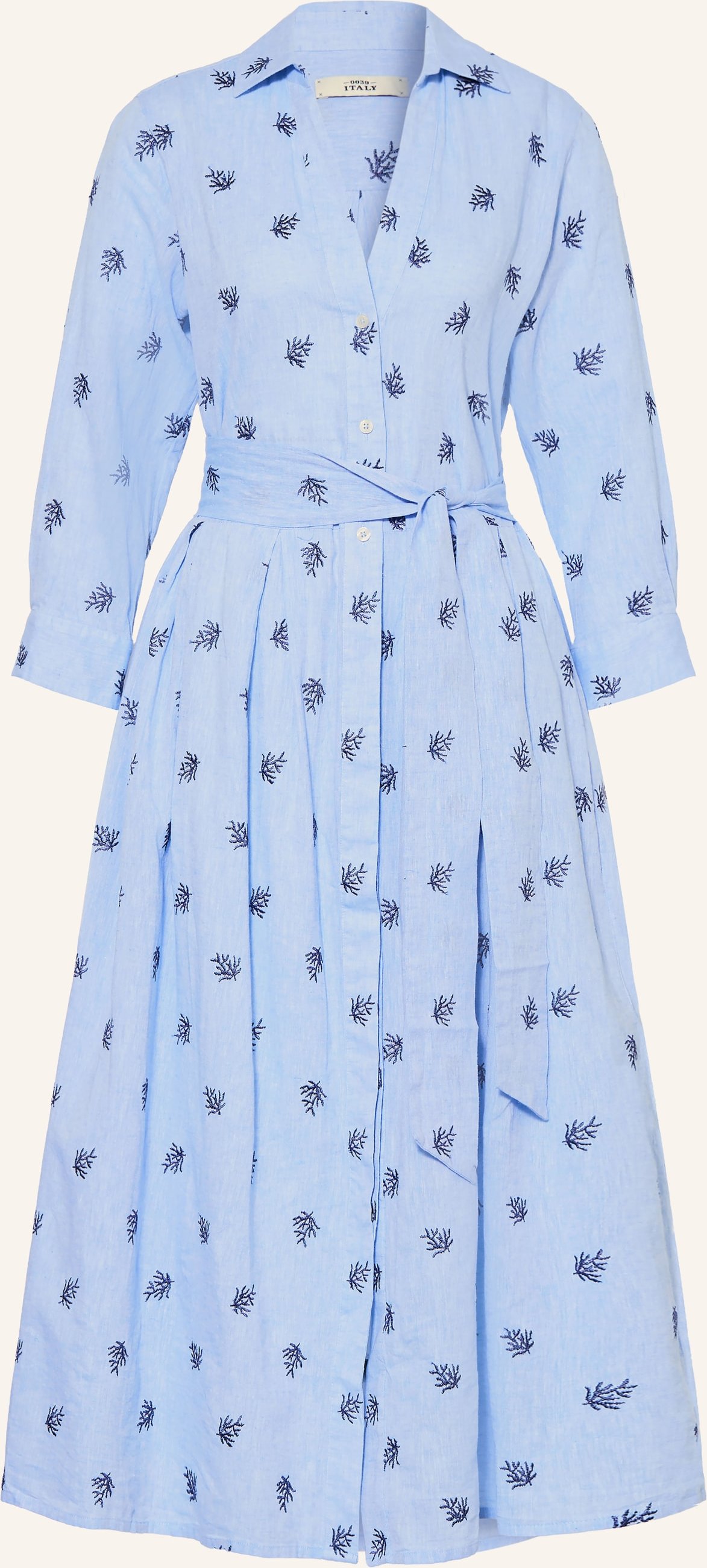 0039 Italy Hemdblusenkleid Julene Mit Leinen blau