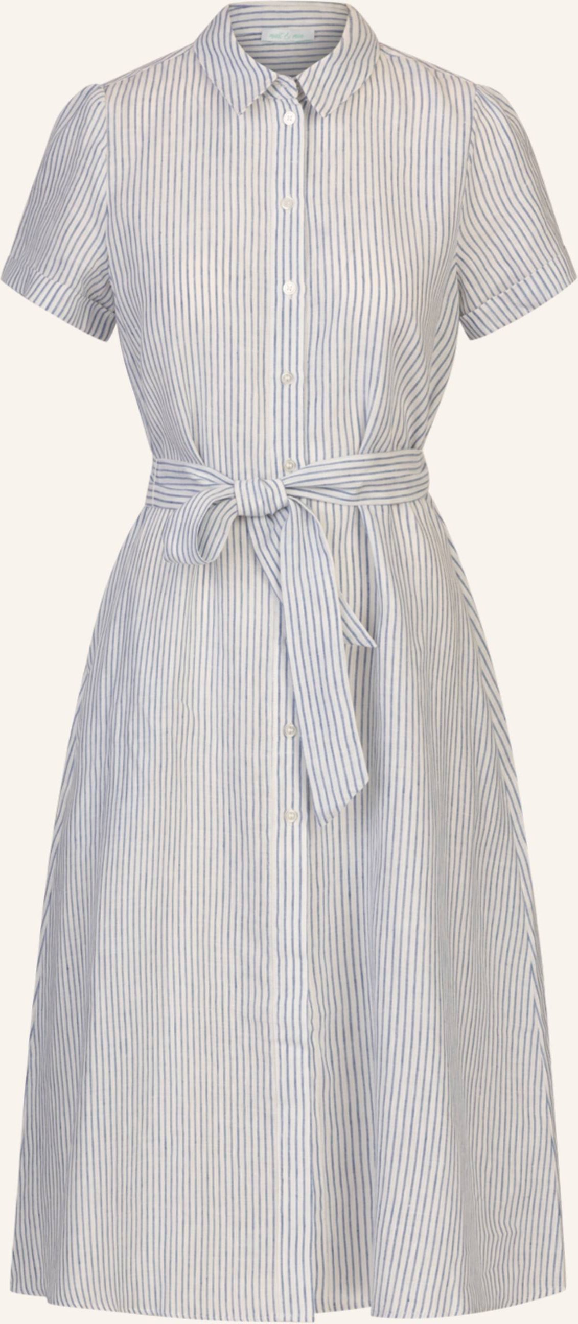 Mint & Mia Midi Gestreiftes Leinen Kleid blau