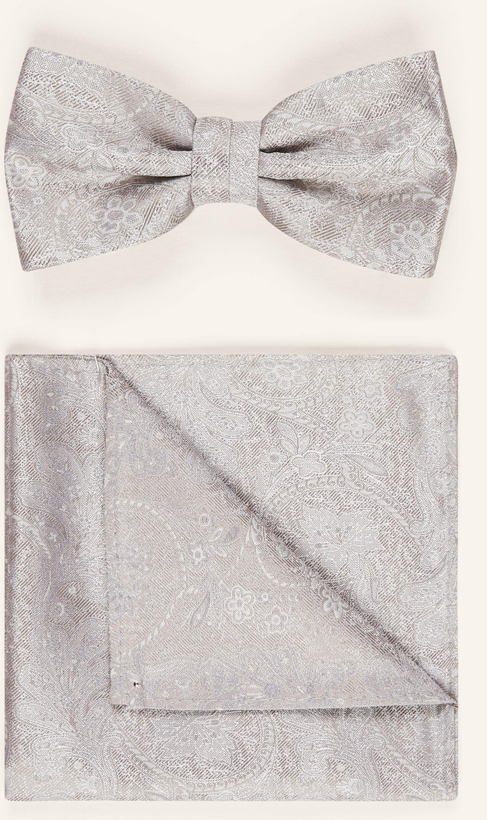 Thumbnail - Prince Bowtie Set: Fliege Und Einstecktuch Aus Seide beige
