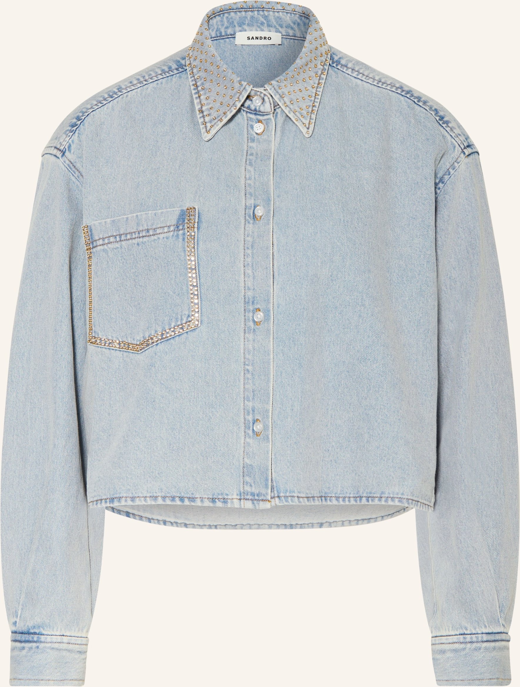 Sandro Jeanshemd Mit Schmucksteinen blau